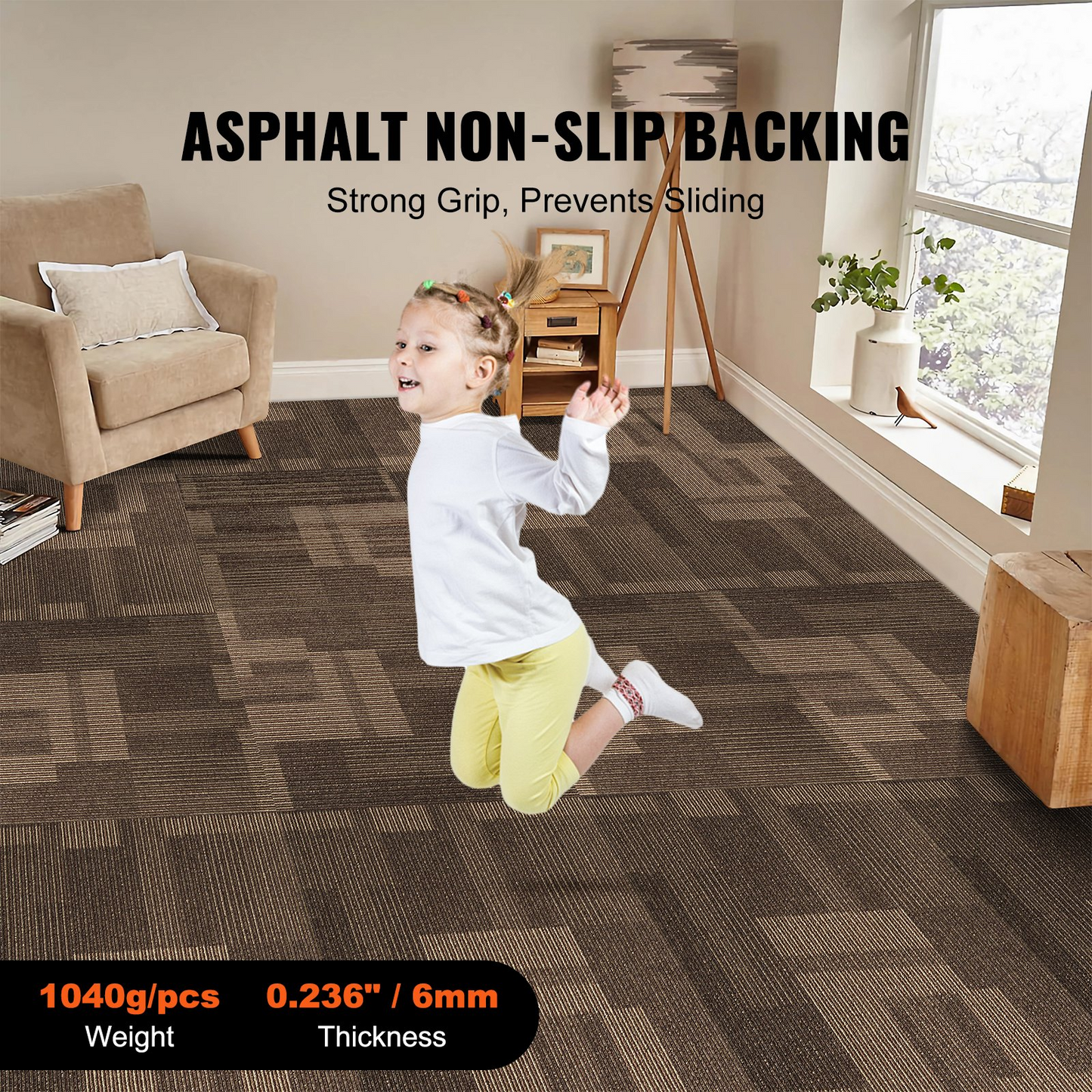 VEVOR Carpet Tiles Reusable, 24"x 24"Carpet Squares With Padding Attached, Soft Padded Carpet Tiles, Easy Install DIY for Bedroom Living Room (24Tiles, Mixed Brown)