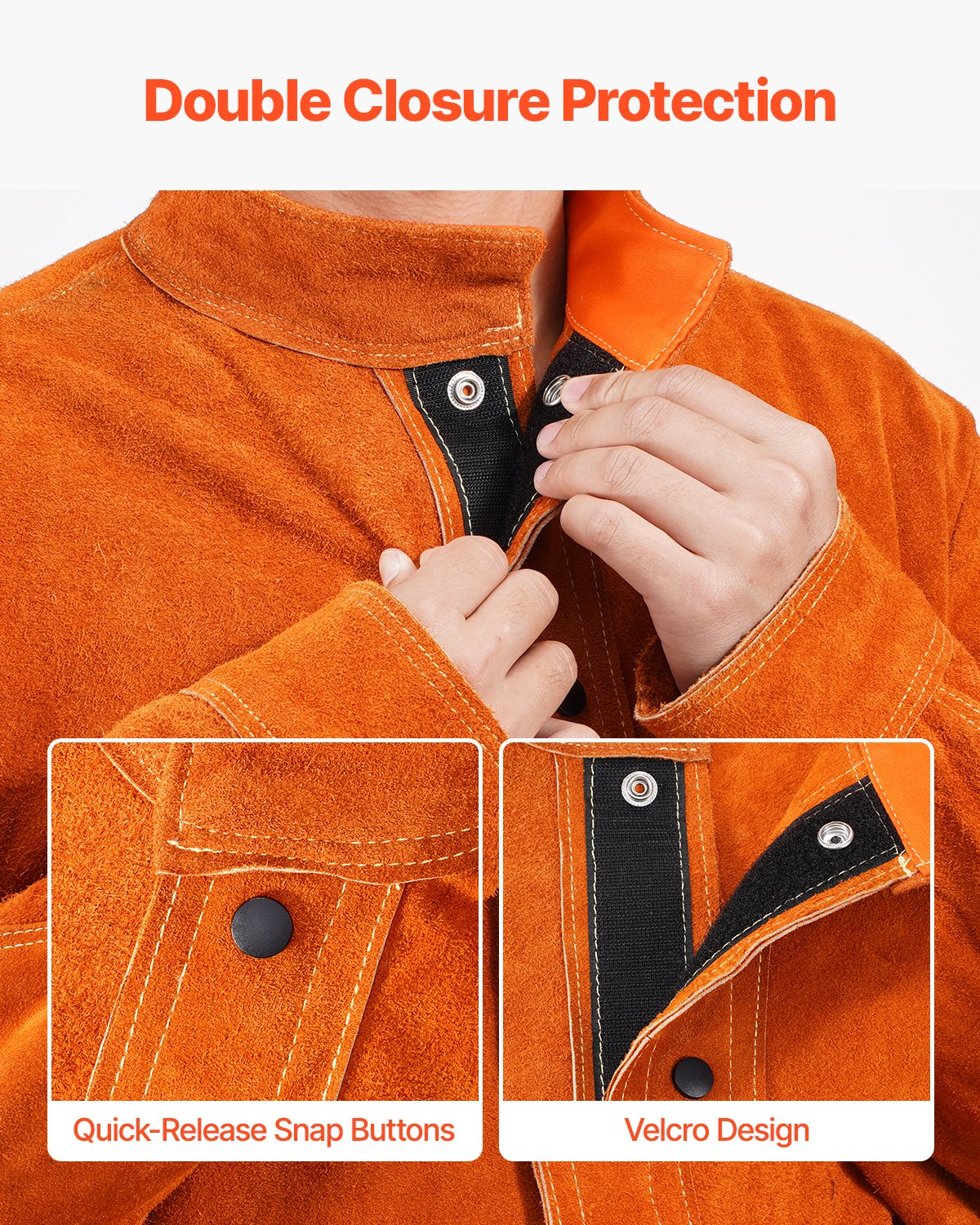 VEVOR Flame-Resistant Welding Jacket Heavy Duty Leather Welding Jacket M Size