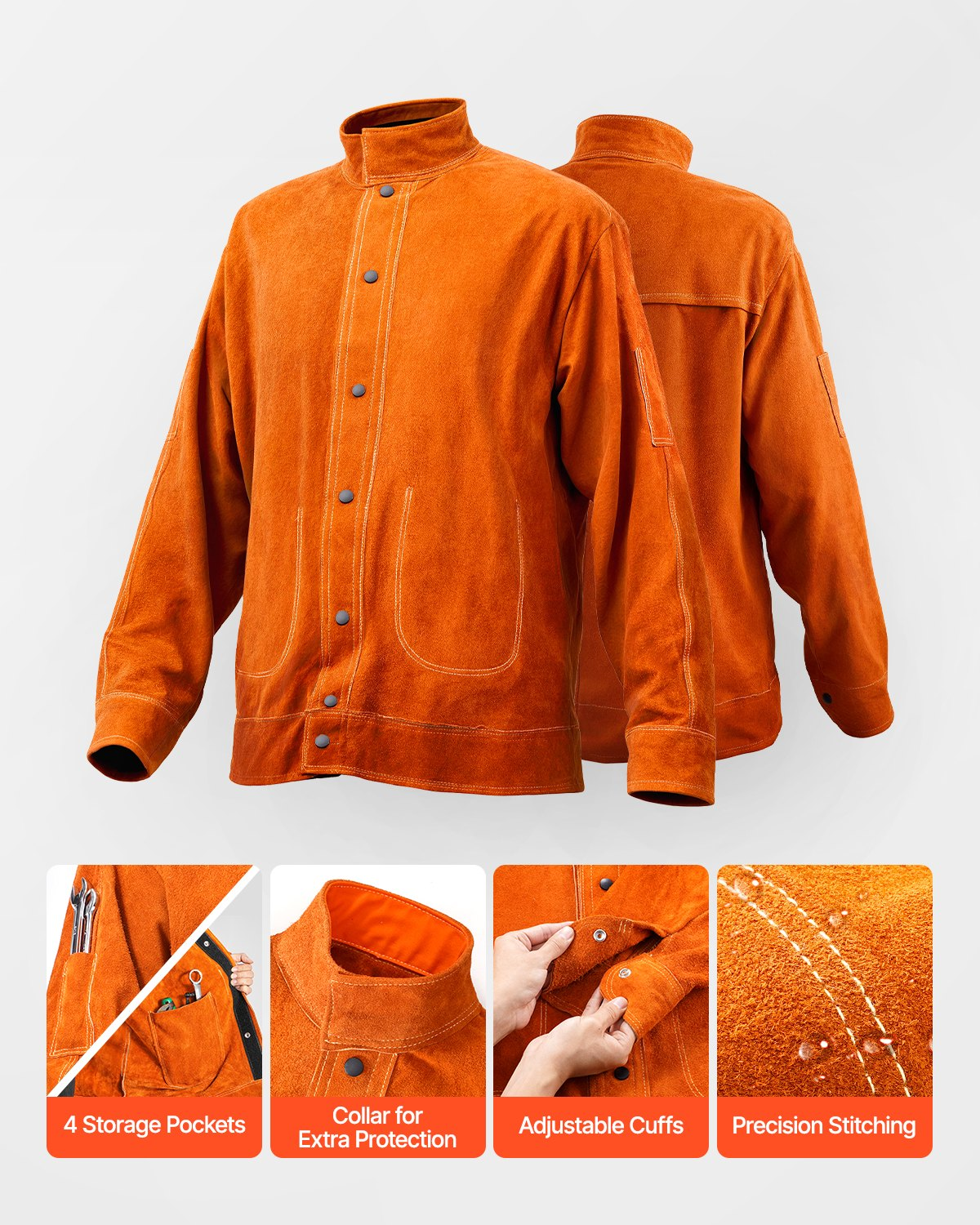 VEVOR Flame-Resistant Welding Jacket Heavy Duty Leather Welding Jacket M Size