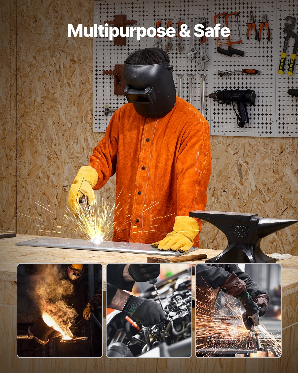 VEVOR Flame-Resistant Welding Jacket Heavy Duty Leather Welding Jacket M Size