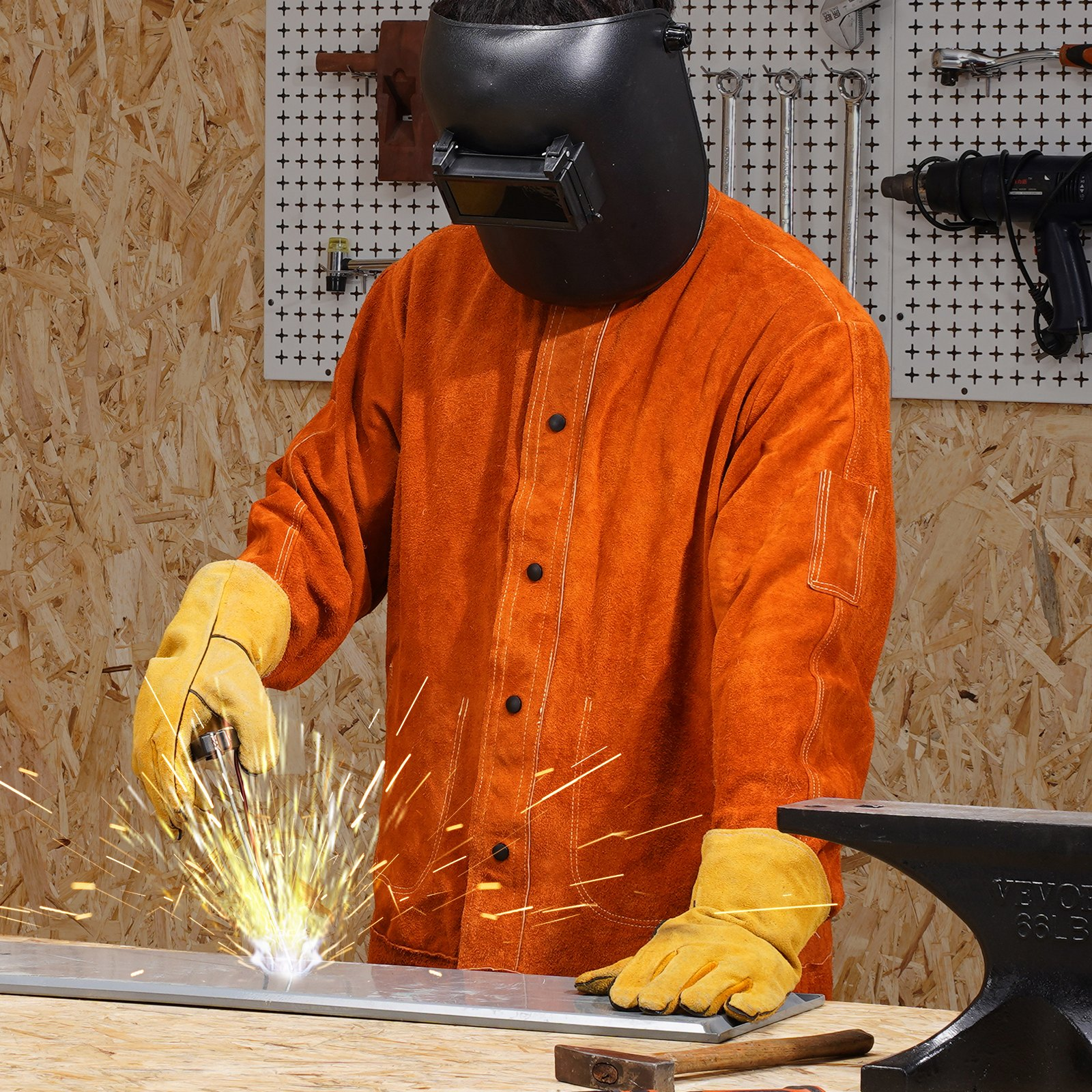 VEVOR Flame-Resistant Welding Jacket Heavy Duty Leather Welding Jacket M Size
