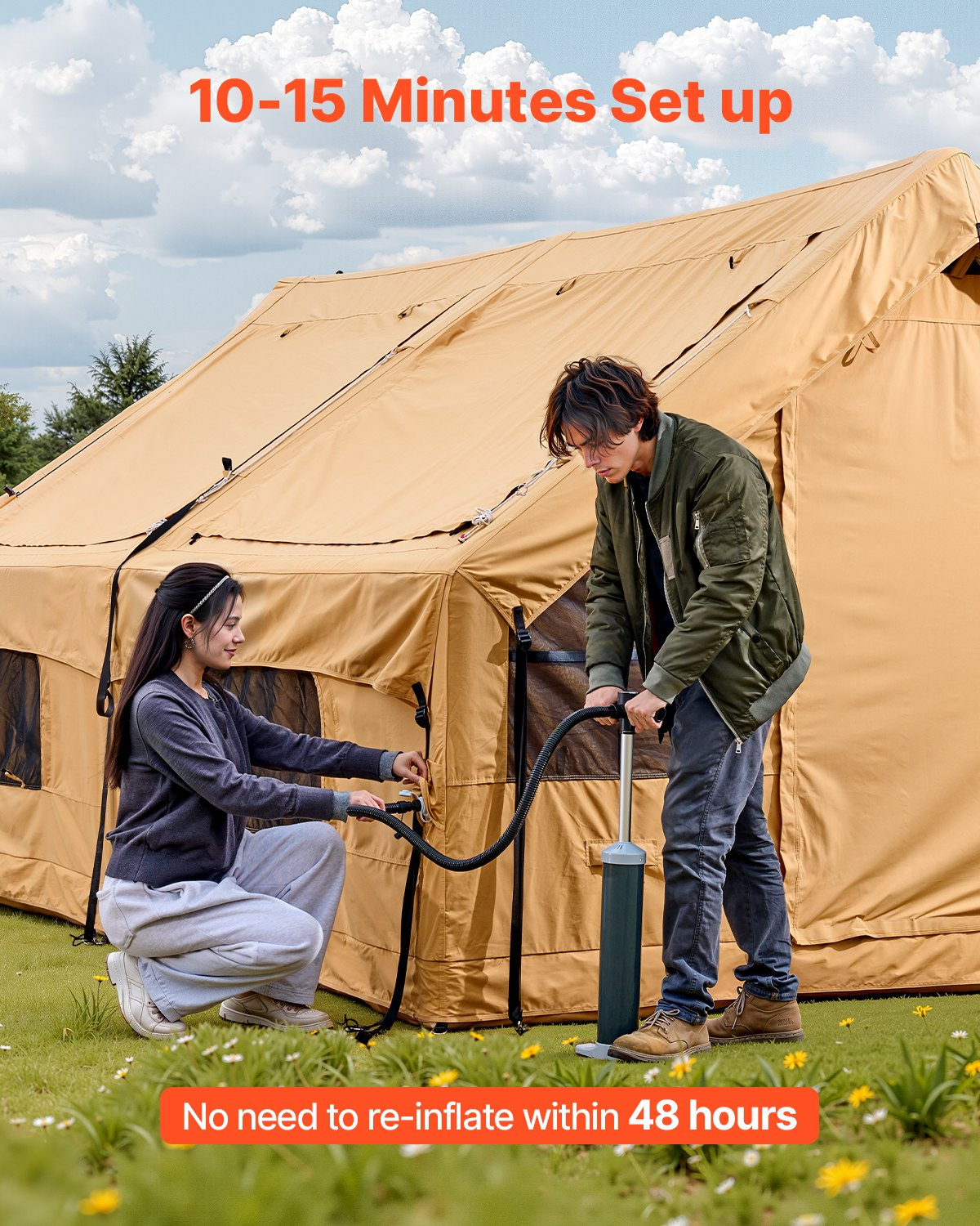 VEVOR Inflatable Tent for Camping 8-12 Person Glamping Tent with Pump Easy Set up