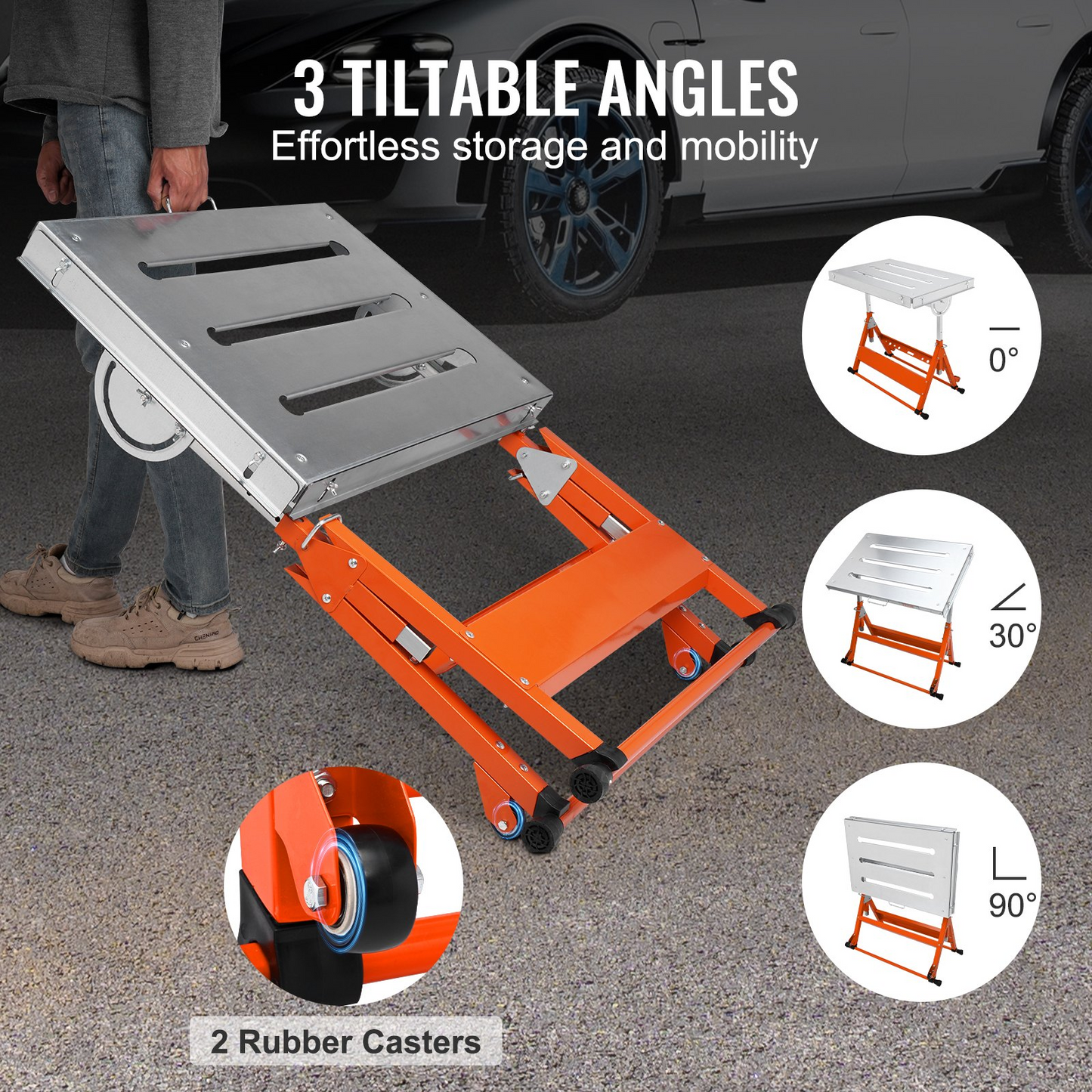 VEVOR Welding Table 76.2 cm x 50.8 cm, 181.4 kg Load Capacity Steel Welding Workbench Table on Wheels, Folding Work Bench with Three 2.8 cm Slot, 3 Tilt Angles, Adjustable Height, Retractable Guide Rails