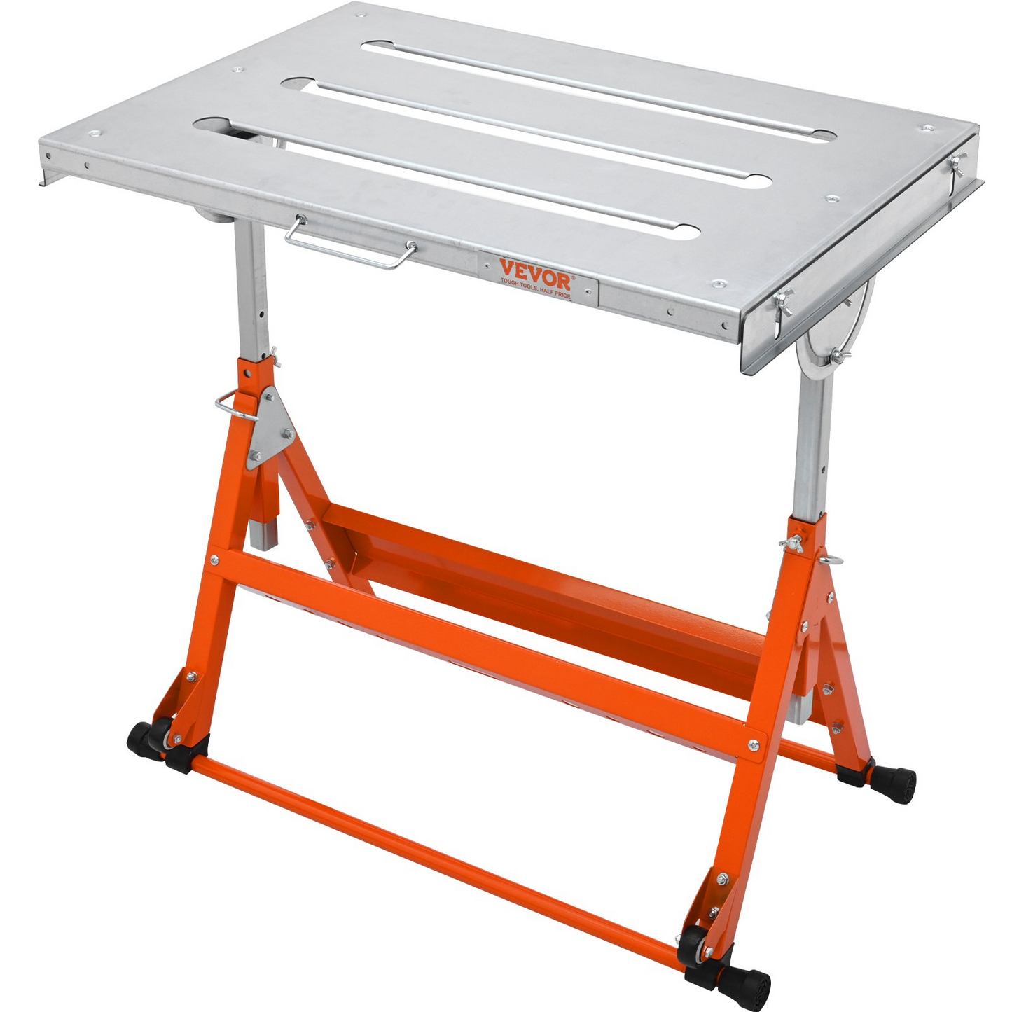 VEVOR Welding Table 76.2 cm x 50.8 cm, 181.4 kg Load Capacity Steel Welding Workbench Table on Wheels, Folding Work Bench with Three 2.8 cm Slot, 3 Tilt Angles, Adjustable Height, Retractable Guide Rails