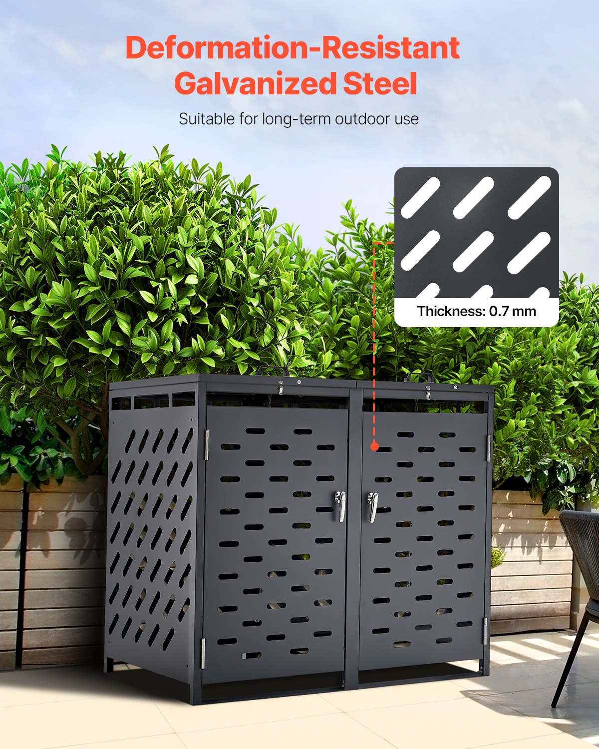 VEVOR Trash Can Storage Garbage Can Storage Shed 2 x 52.79 Gal with Chain Lid