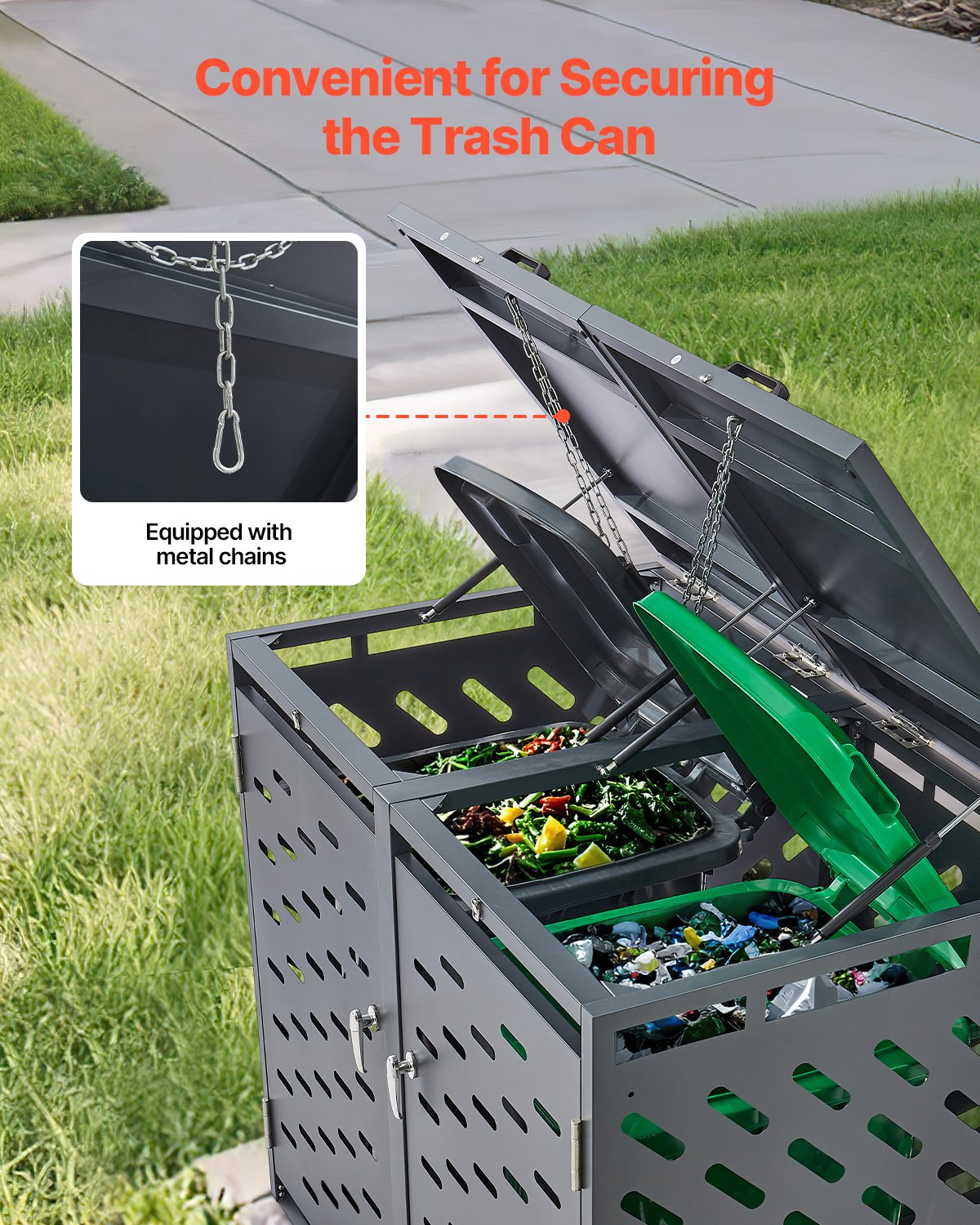 VEVOR Trash Can Storage Garbage Can Storage Shed 2 x 52.79 Gal with Chain Lid