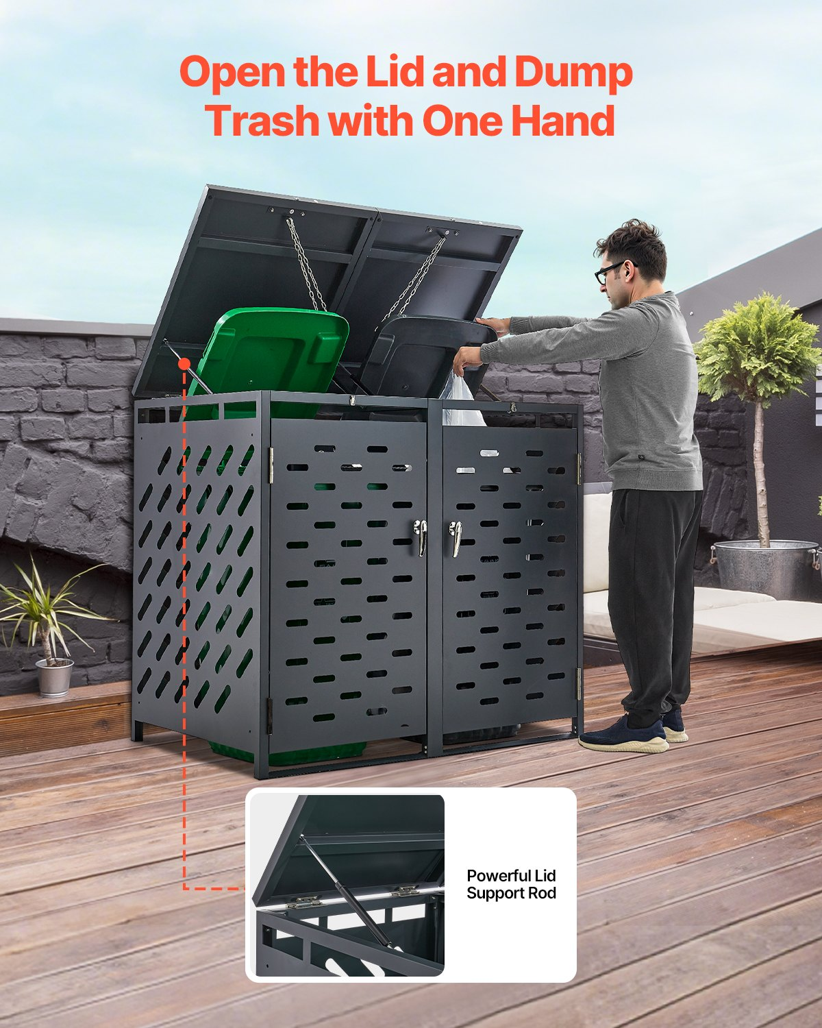 VEVOR Trash Can Storage Garbage Can Storage Shed 2 x 52.79 Gal with Chain Lid