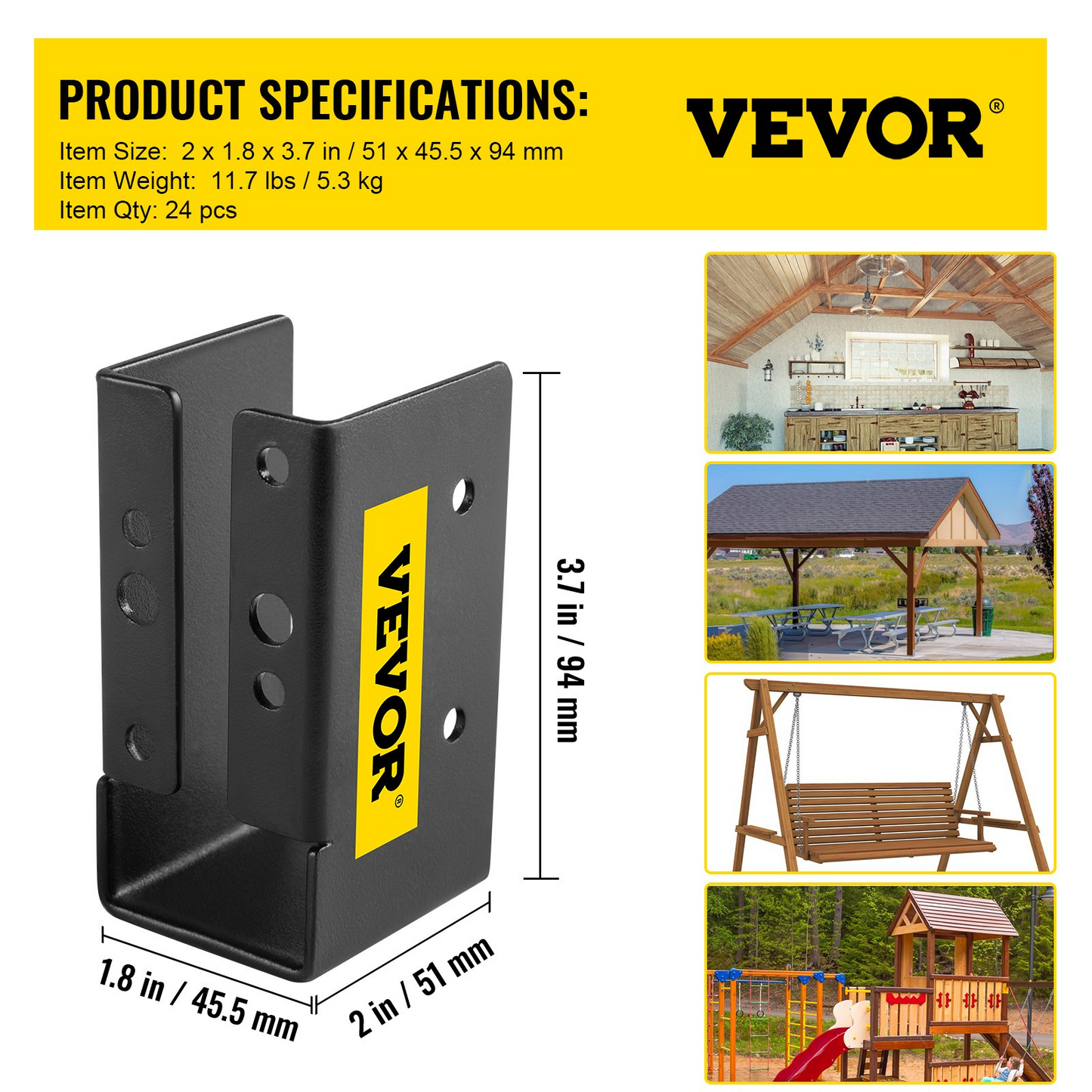 VEVOR Concealed Joist Hanger, 2"x4" Outdoor Accent Concealed-Flange, Pack of 24 Concealed Joist Bracket, Q235 Steel Plate Powder-Coated Concealed Face Mount Joist Hanger Inner 40x91 mm for Beam Swing