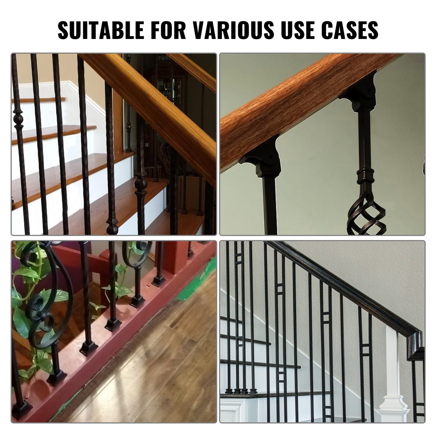 VEVOR Aluminum Alloy Baluster Shoes Square Balusters Baluster Wrought Spindles for Staircase Slant Shoes with Screw Holes for 1/2 Inch Staircase Balusters, Black (50 Pcs)(Screws Sold Separately)