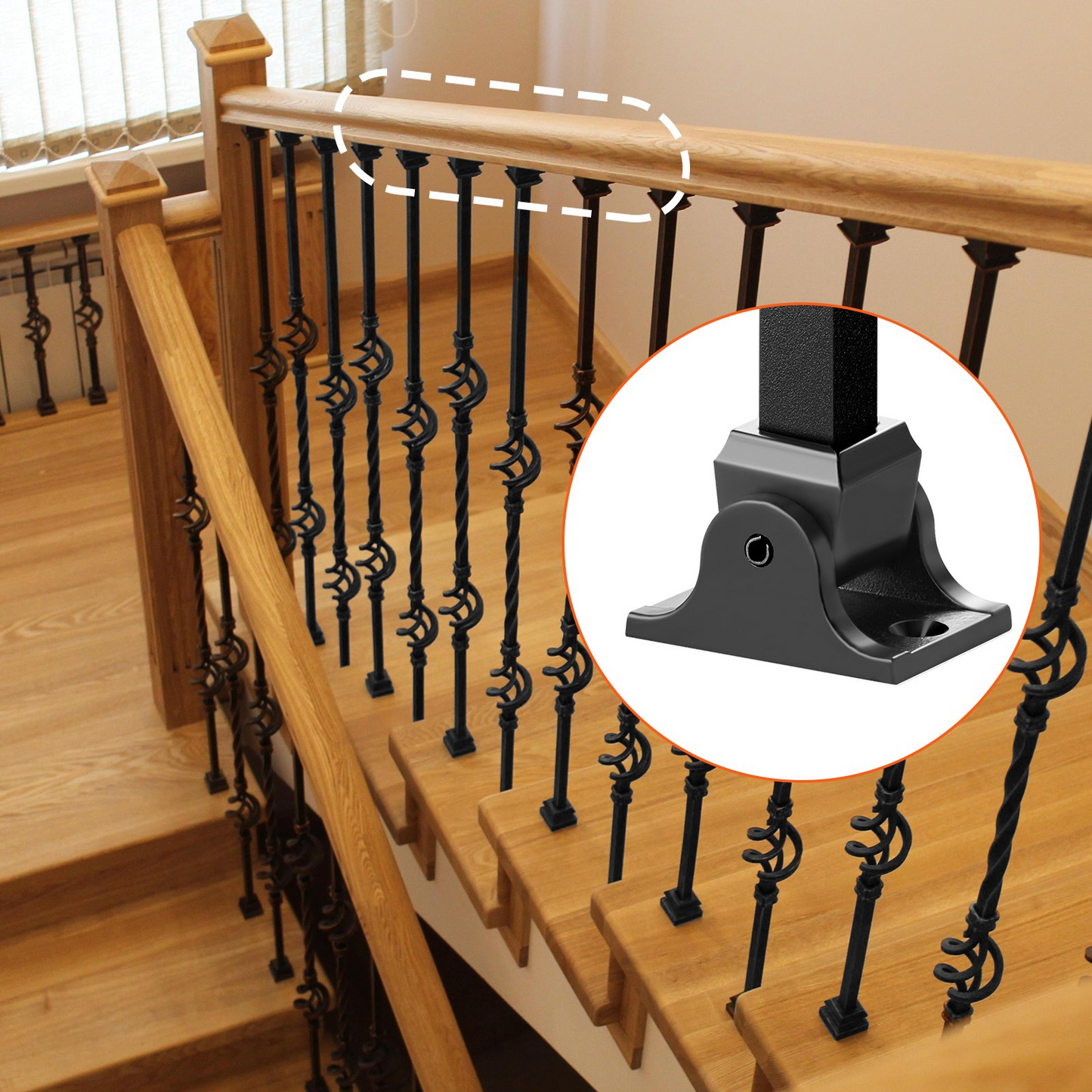 VEVOR Aluminum Alloy Baluster Shoes Square Balusters Baluster Wrought Spindles for Staircase Slant Shoes with Screw Holes for 1/2 Inch Staircase Balusters, Black (50 Pcs)(Screws Sold Separately)