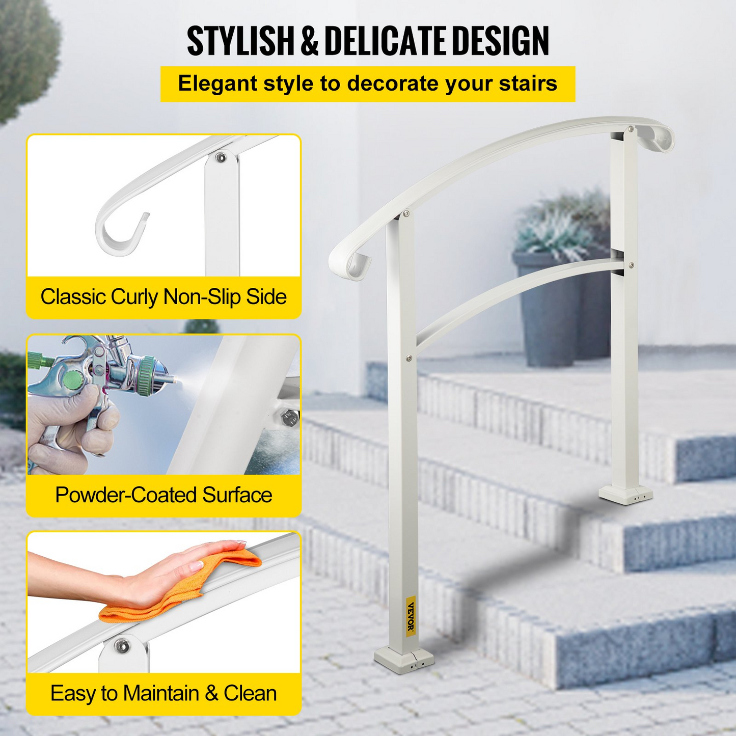 VEVOR Transitional Handrail Fits 3 Steps Matte White Effortless Installation