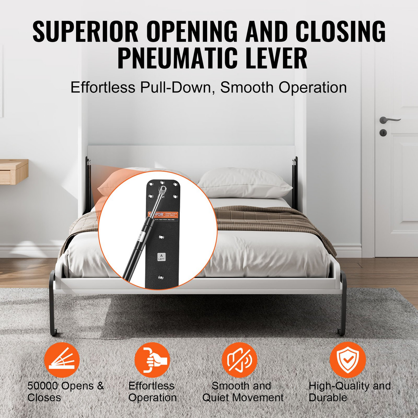 VEVOR Murphy Bed Kit Queen Size Vertical Deluxe DIY Wall Bed Hardware Folding