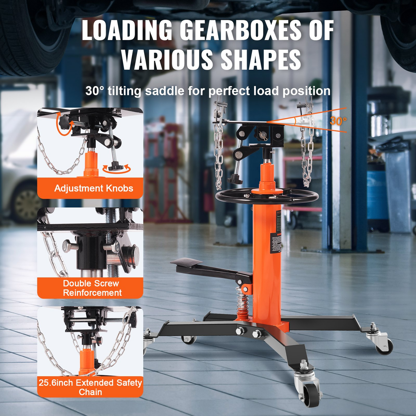 VEVOR Transmission Jack, 600 kg Hydraulic Telescoping Transmission Jack, 81 -170 cm High Lift Floor Jack Stand with Foot Pedal, 360° Swivel Wheel, Hydraulic Transmission Jack Garage/Shop Lift Hoist