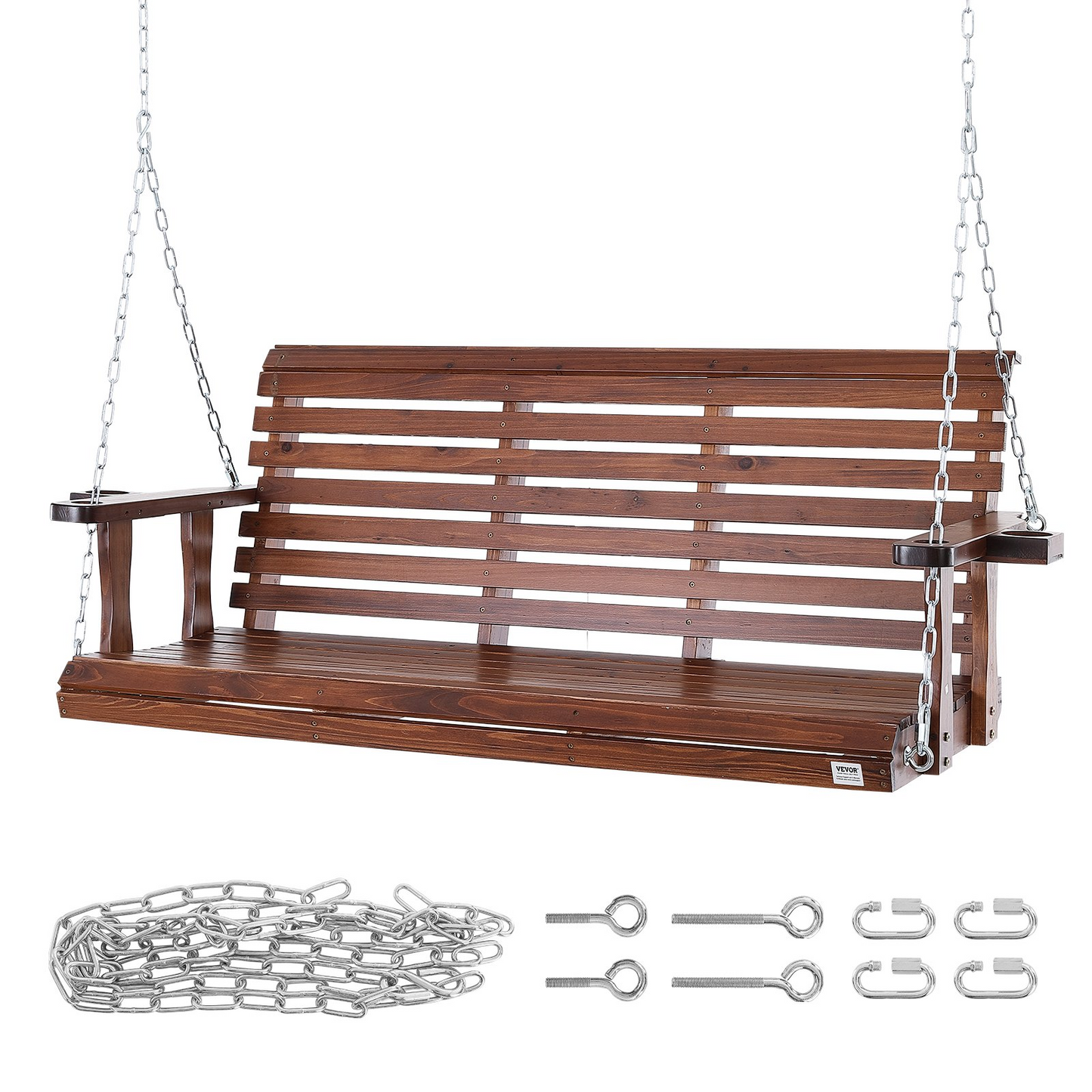 VEVOR 65” Porch Swing Bench Wooden Hanging Outdoor Garden Patio Courtyard Brown
