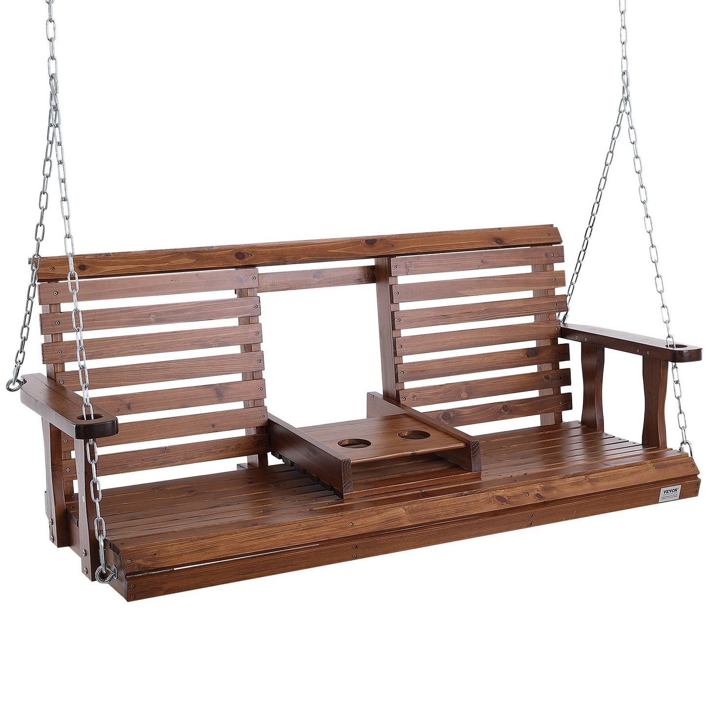 VEVOR 60” Porch Swing Bench Wooden Hanging Outdoor Garden Patio Courtyard Brown