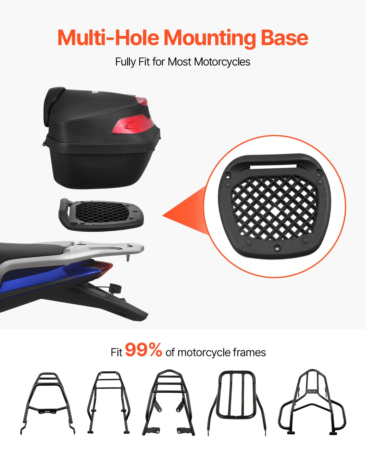 VEVOR 48L Motorcycle Top Case Universal Motorbike Tail with Reflective Panel