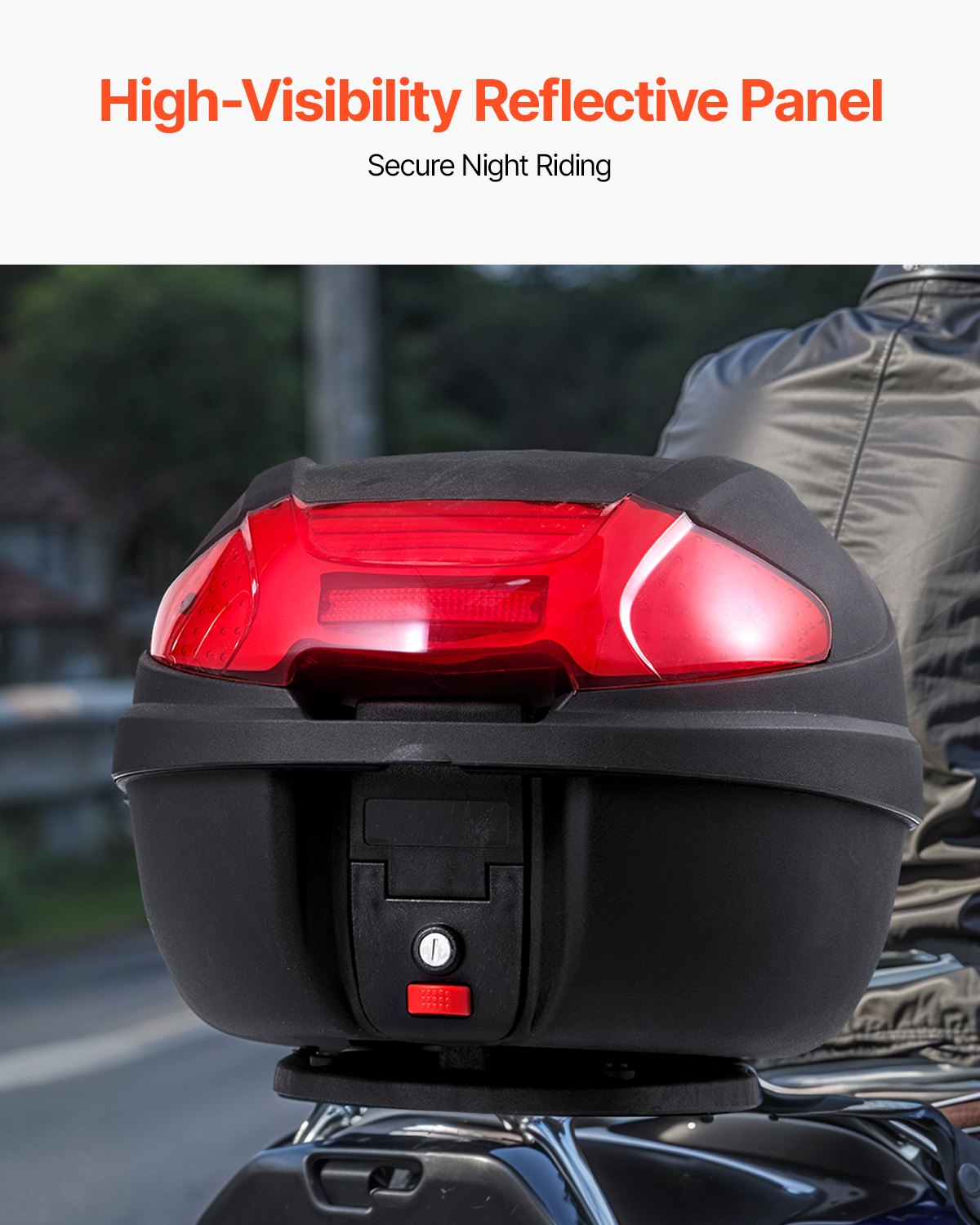 VEVOR 38L Motorcycle Top Case Universal Motorbike Tail with Reflective Panel