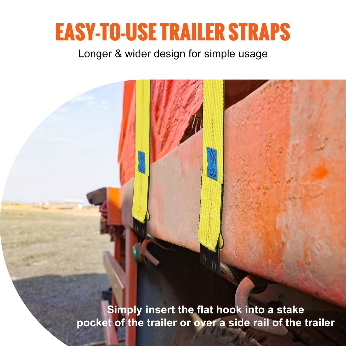 VEVOR Winch Straps, 4" x 30', 6000 lbs Load Capacity, 18000 lbs Break Strength, Truck Straps with Flat Hook, Flatbed Tie Downs Cargo Control for Trailers, Farms, Rescues, Tree Saver, Yellow (10 Pack)
