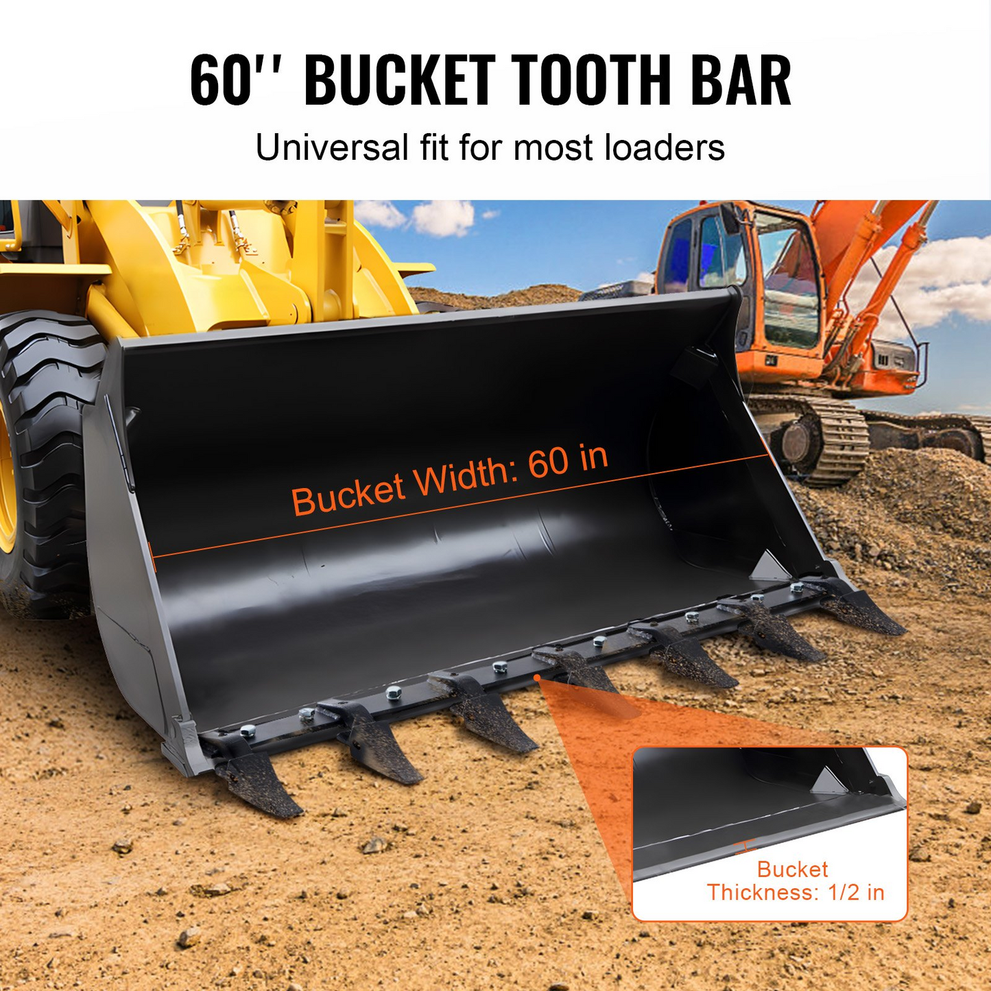 VEVOR Bucket Tooth Bar, 60'', Heavy Duty Tractor Bucket 7 Teeth Bar for Loader Tractor Skidsteer, 4560 lbs Load-Bearing Capacity Bolt On Design, for Efficient Soil Excavation and Bucket Protection