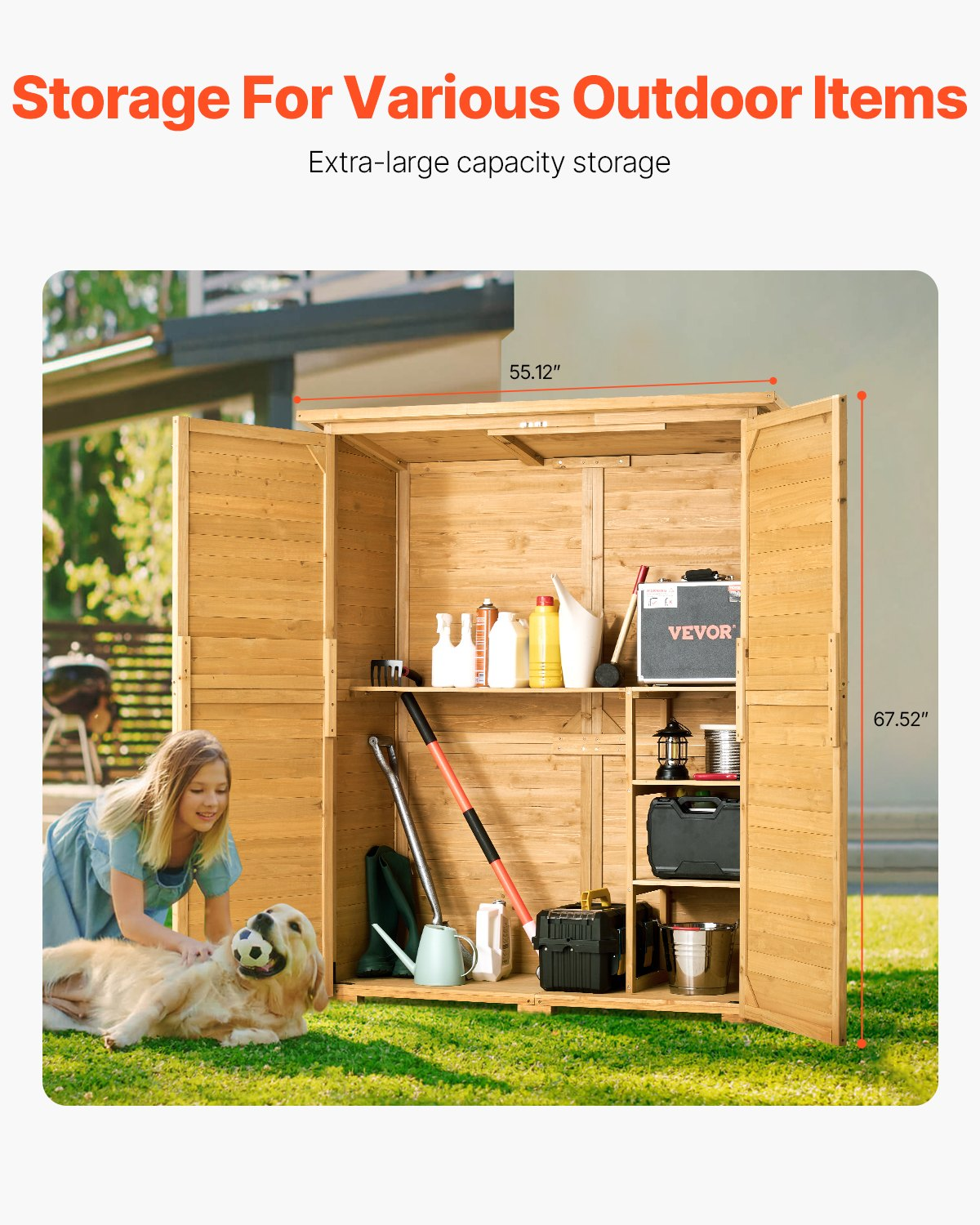 VEVOR Outdoor Wooden Storage Shed Waterproof Garden Tool Shed 55x67.5 inch