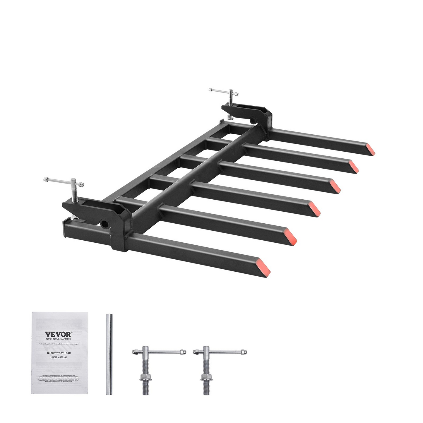 VEVOR Clamp on Debris Forks to 60" Bucket, 4560 lbs Capacity Heavy Duty Clamp on Pallet Forks Bucket Attachments, Fit for Loader Bucket Skidsteer Tractor to Clean up Fallen Limbs Debris or Yard Wwaste