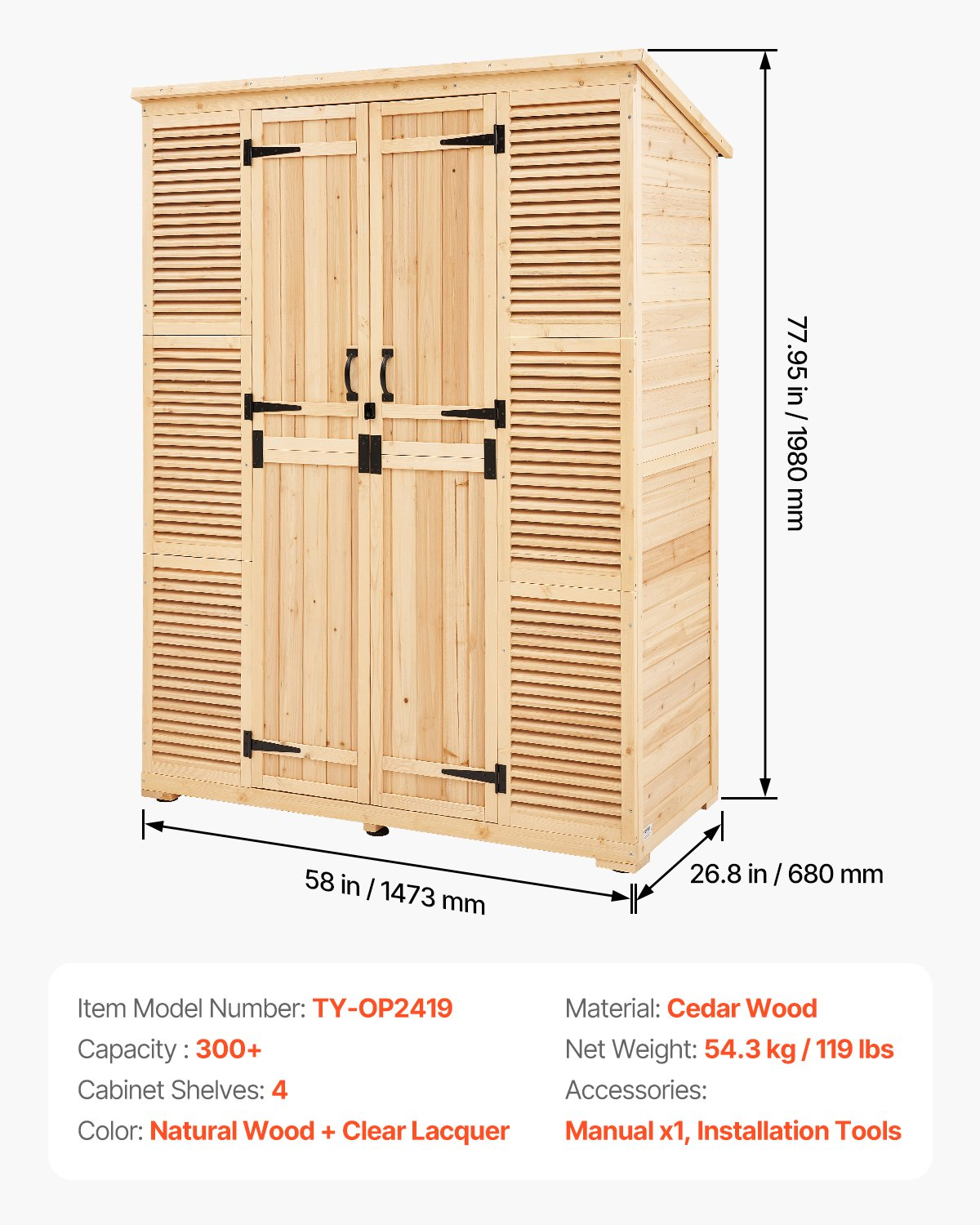 VEVOR Outdoor Wooden Storage Shed Waterproof Garden Tool Shed 58x78 inch