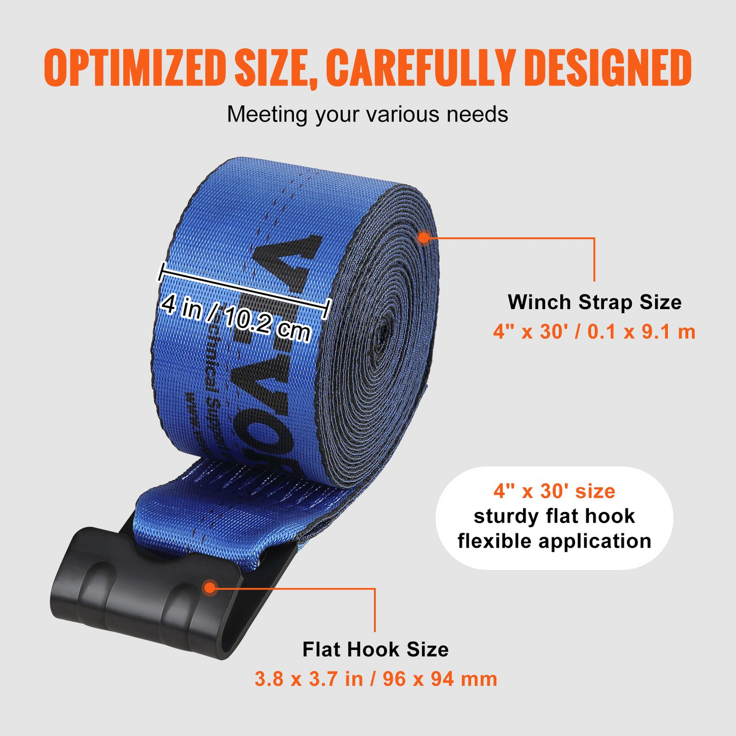 VEVOR Winch Straps, 4" x 30', 6000 lbs Load Capacity, 18000 lbs Breaking Strength, Truck Straps with Flat Hook, Flatbed Tie Downs Cargo Control for Trailers, Farms, Rescues, Tree Saver, Blue (10 Pack)