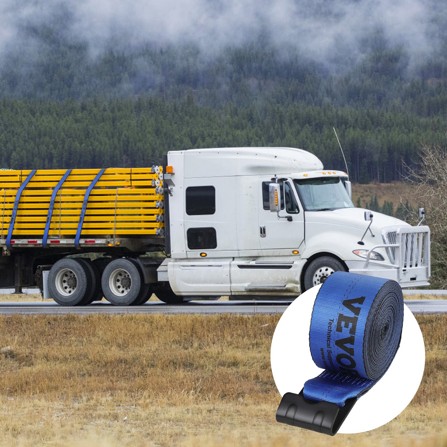 VEVOR Winch Straps, 4" x 30', 6000 lbs Load Capacity, 18000 lbs Breaking Strength, Truck Straps with Flat Hook, Flatbed Tie Downs Cargo Control for Trailers, Farms, Rescues, Tree Saver, Blue (10 Pack)
