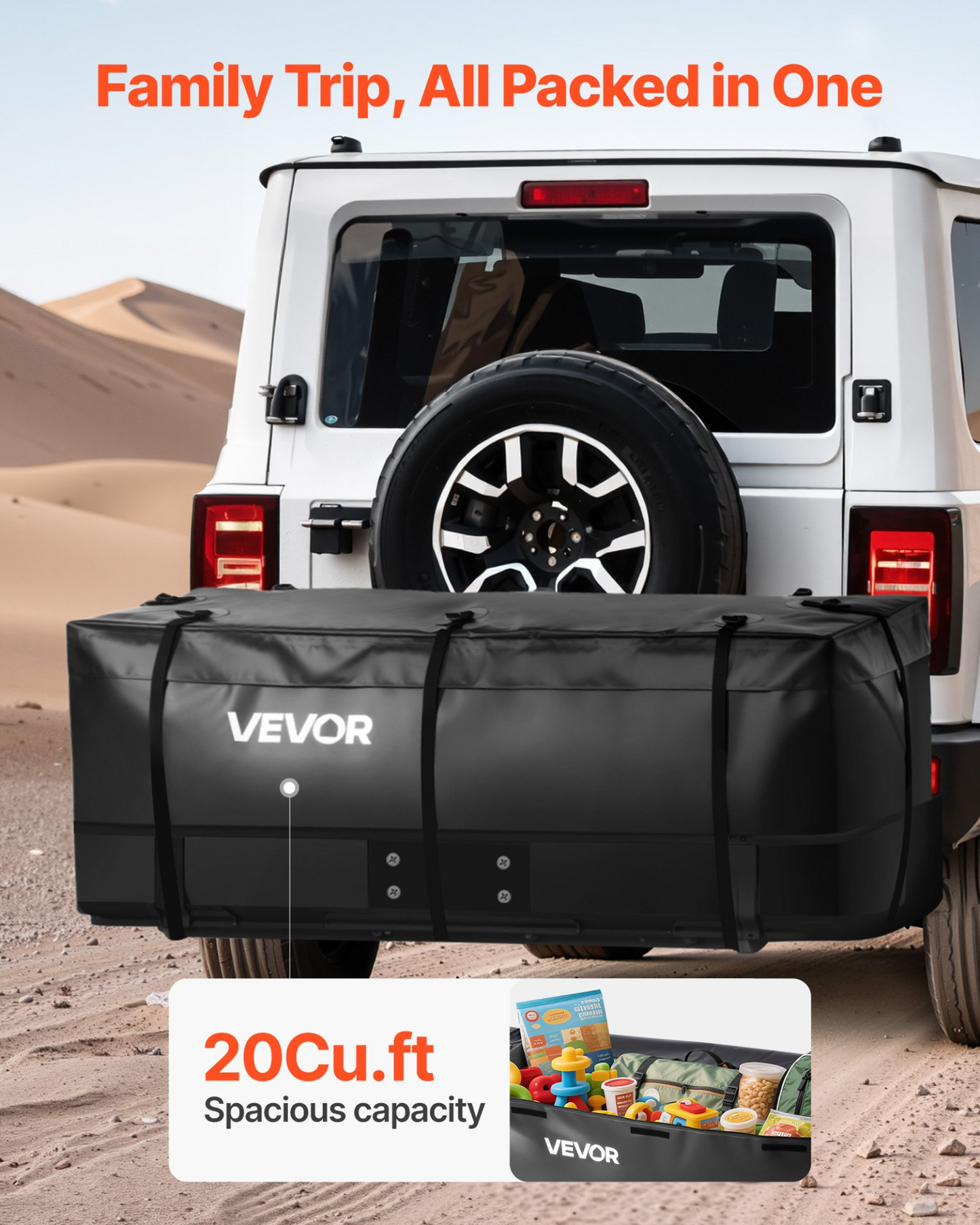VEVOR Hitch Cargo Carrier Bag 59.84 x 23.9 x 24.02 in (20 Cu.ft) with 8 Straps
