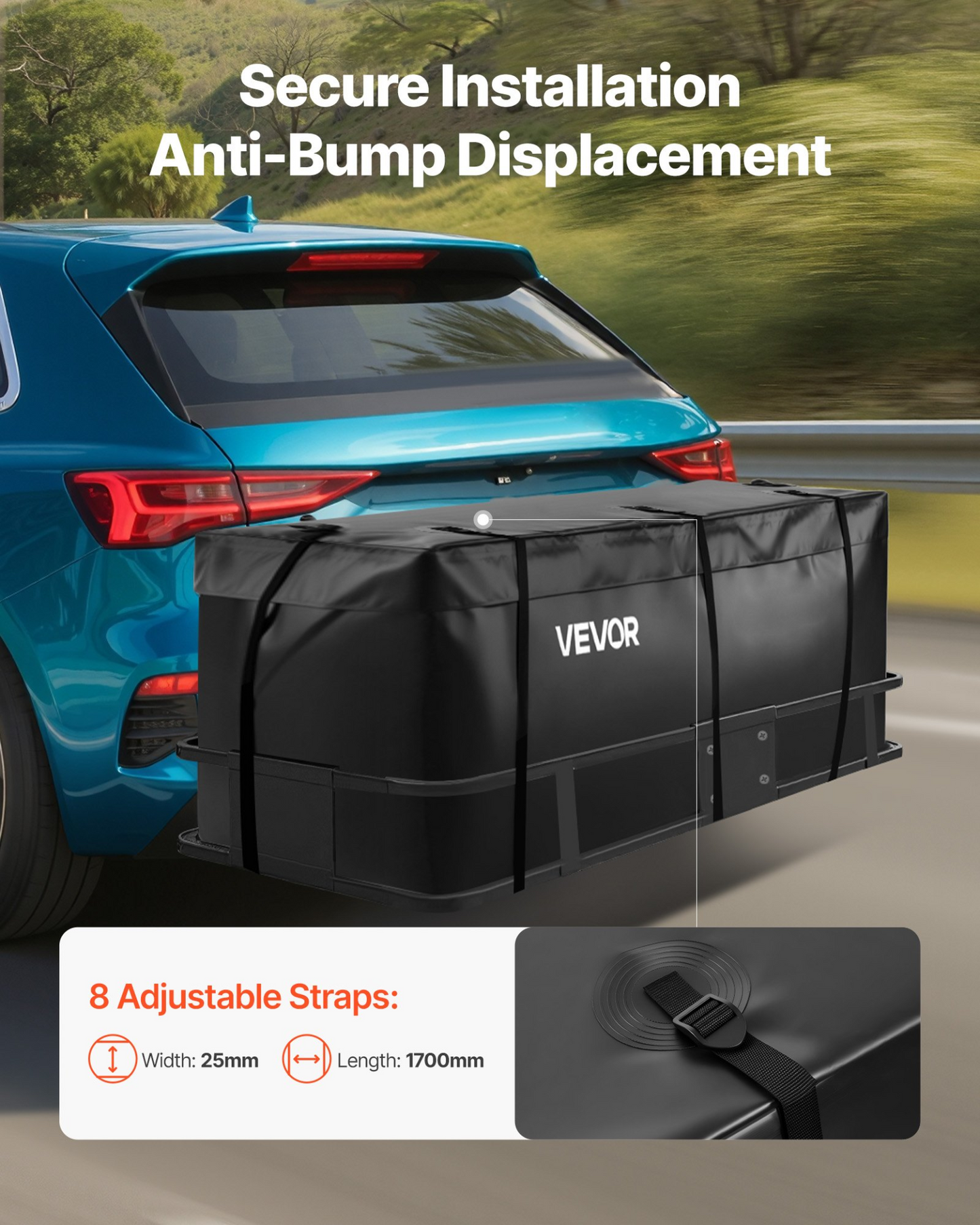 VEVOR Hitch Cargo Carrier Bag 59.84 x 23.9 x 24.02 in (20 Cu.ft) with 8 Straps