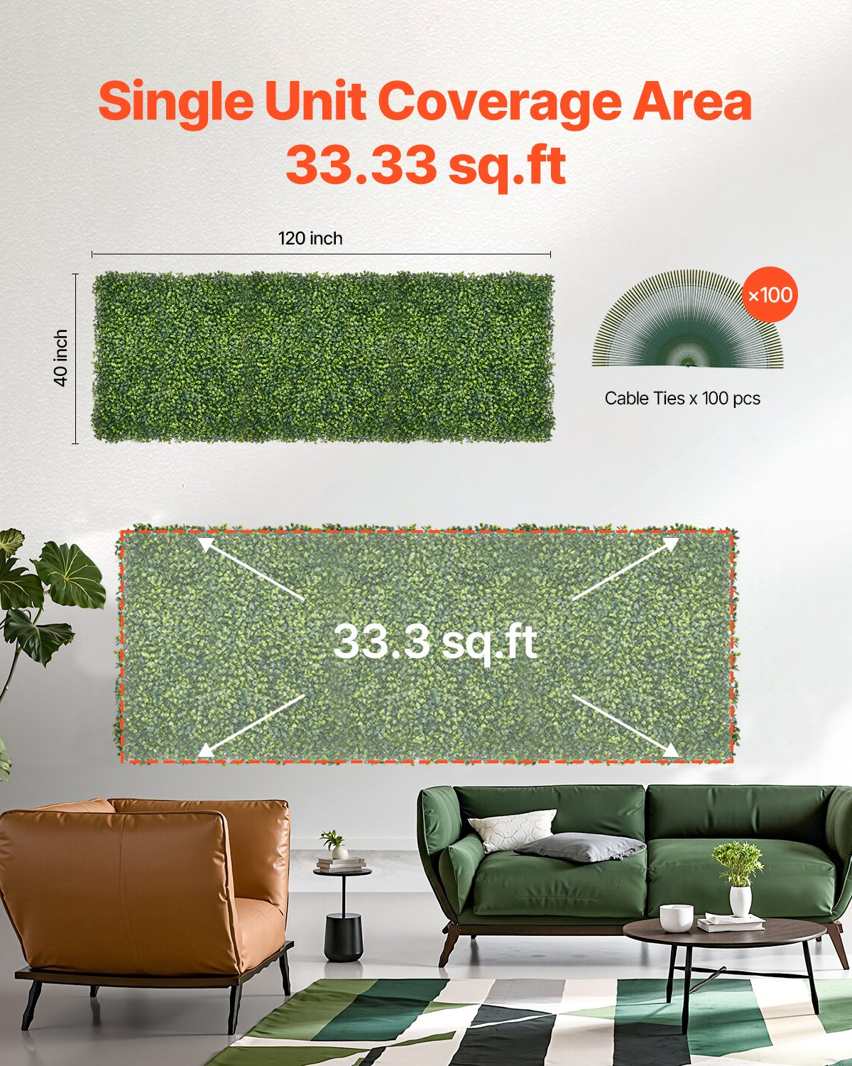 VEVOR Artificial Grass Wall Panels 40 x 120 in Milan Grass Greenery for Decor
