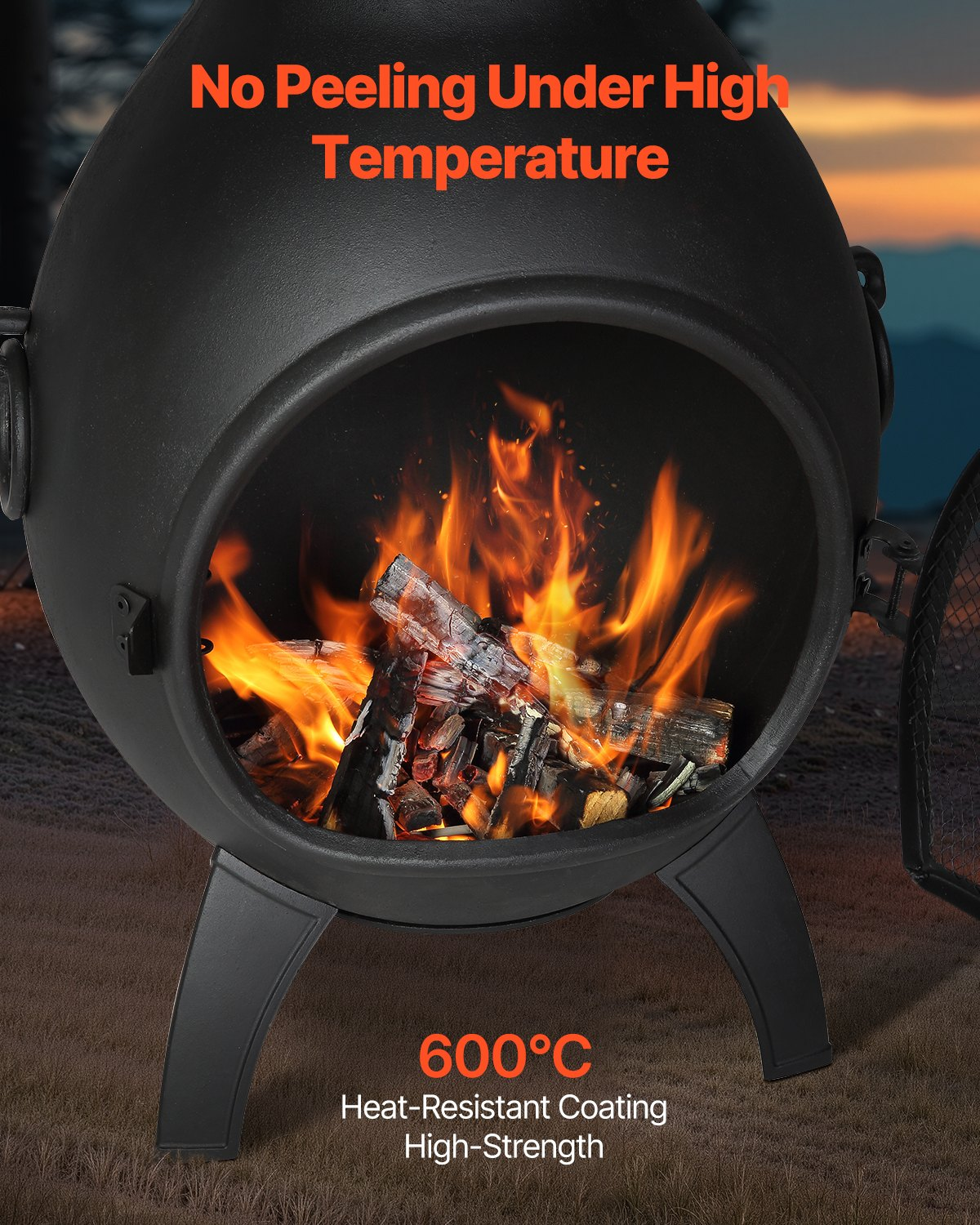 VEVOR 18 In Chiminea Outdoor Wood Burning Firepit with Grill Mesh & Chimney Coat