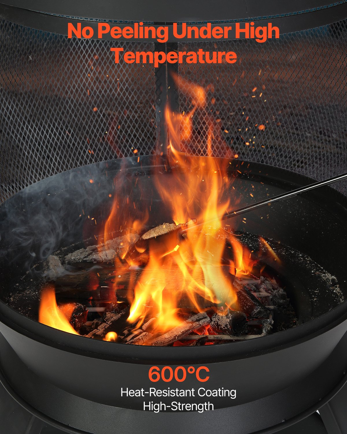 VEVOR 22 Inch Chiminea Outdoor Iron Fireplace with Grill Mesh & Chimney Coat