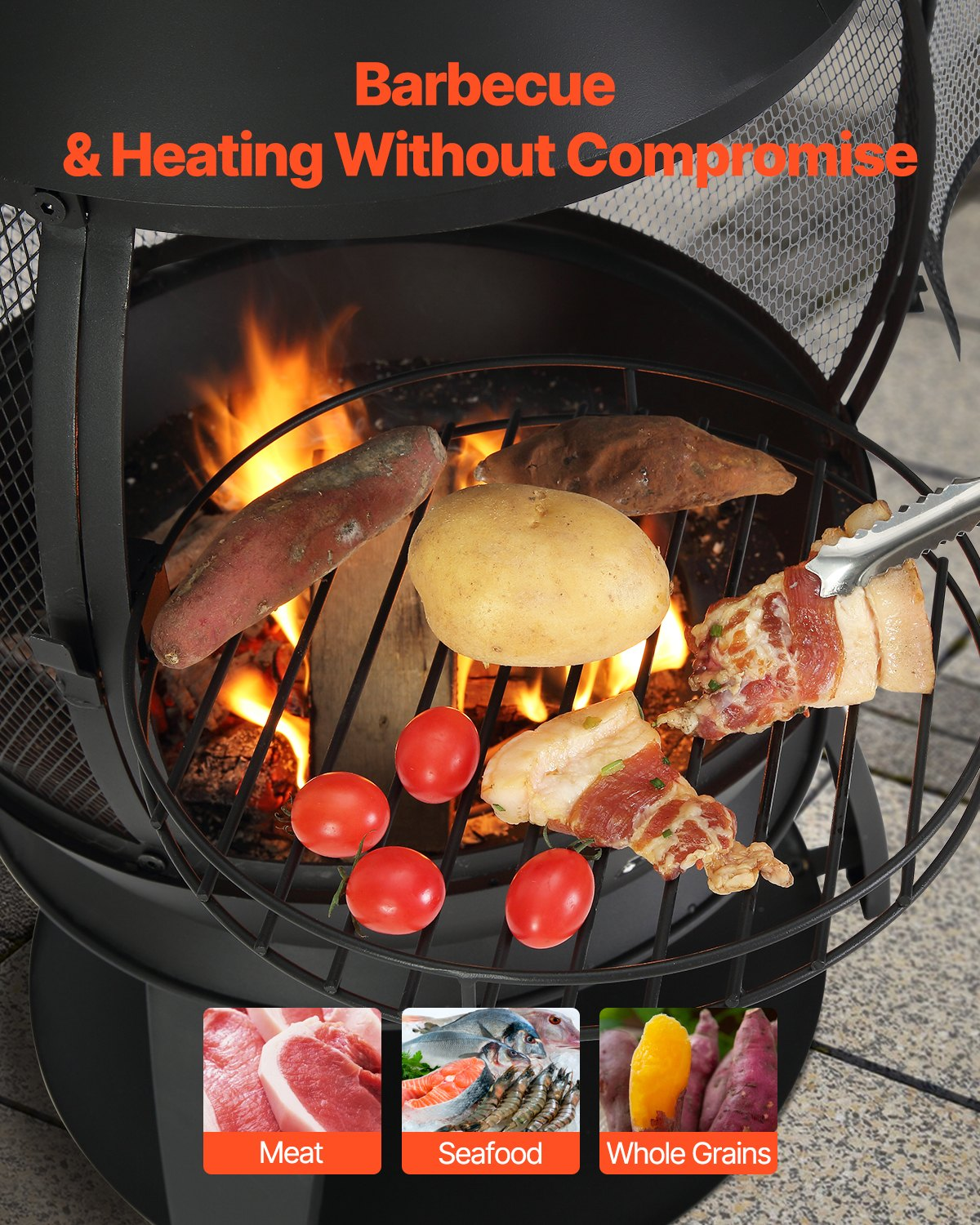 VEVOR 22 Inch Chiminea Outdoor Iron Fireplace with Grill Mesh & Chimney Coat