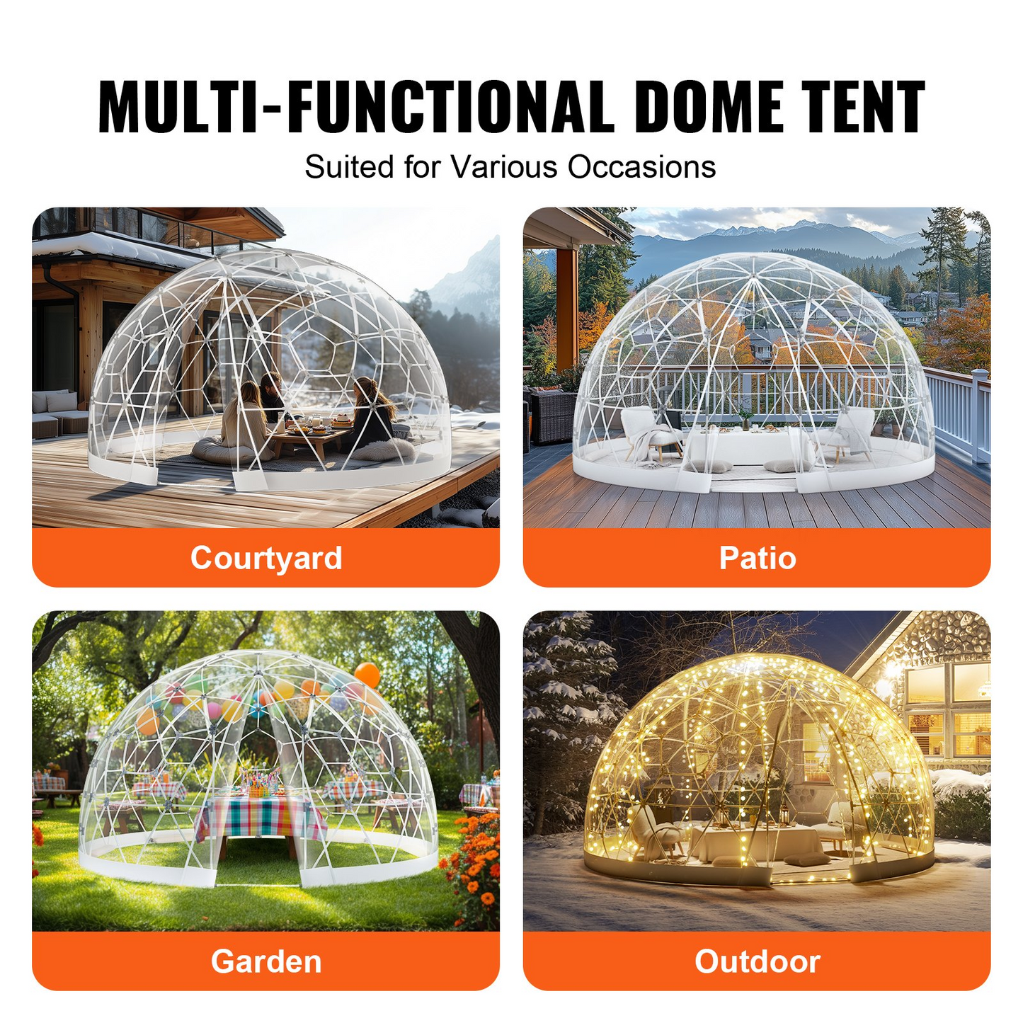 VEVOR 365.8 cm Dome Bubble Tent Double Cover w/ Transparent Window for Camping Party