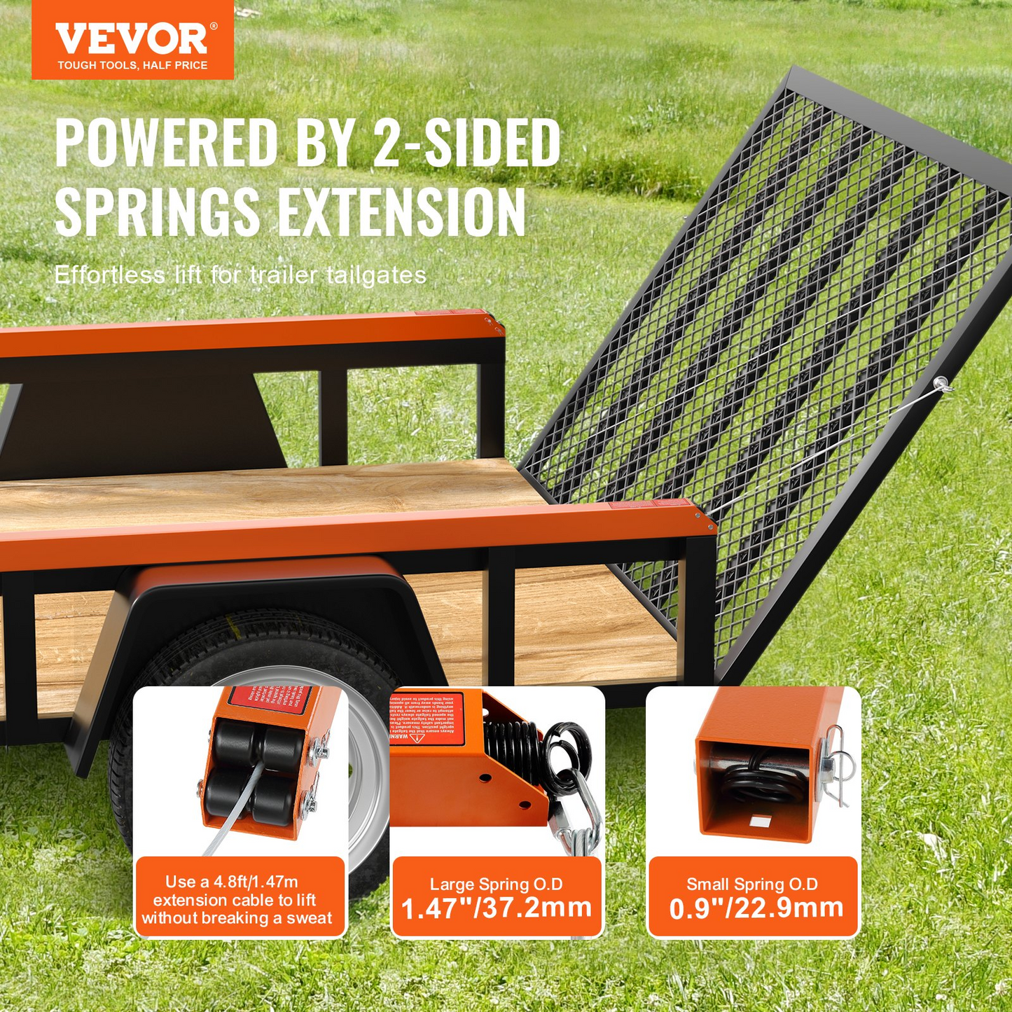 VEVOR 2-Sided Trailer Tailgate Lift Assist, 360 lbs Load Capacity, Compatible with Open Utility Trailer Tailgate and Ramp, with 10 to 24 Inch Heights Side Rail and 4 to 6 Feet Height Tail Gate or Ramp