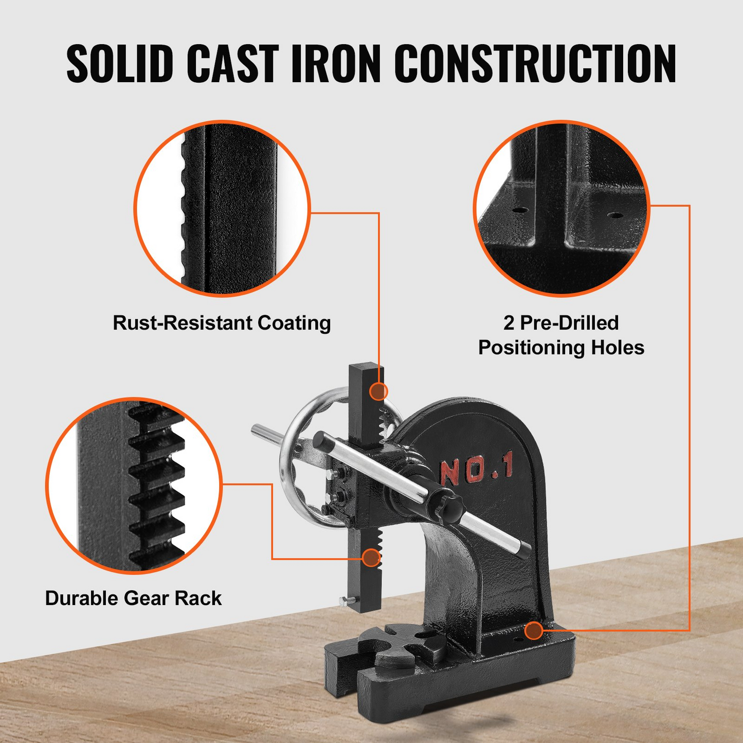 VEVOR Arbor Press 1 Ton Rivet Press Machine with Handwheel Cast Iron Assembly