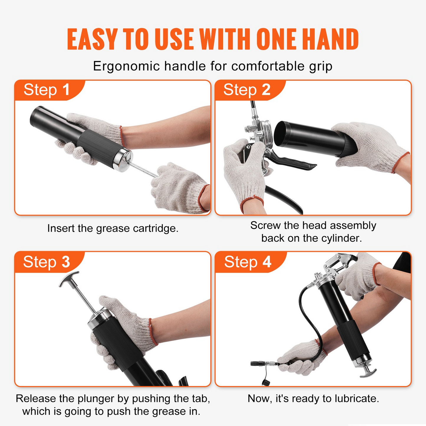 VEVOR Pistol Grip Grease Gun 6000PSI 397 g Heavy Duty Manual Grease Gun Flex Hose