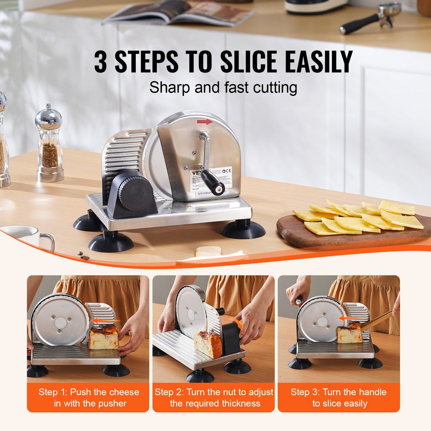 VEVOR Manual Bread Slicer 0-6" Cheeser Butter Cutting for Kitchen Restaurant