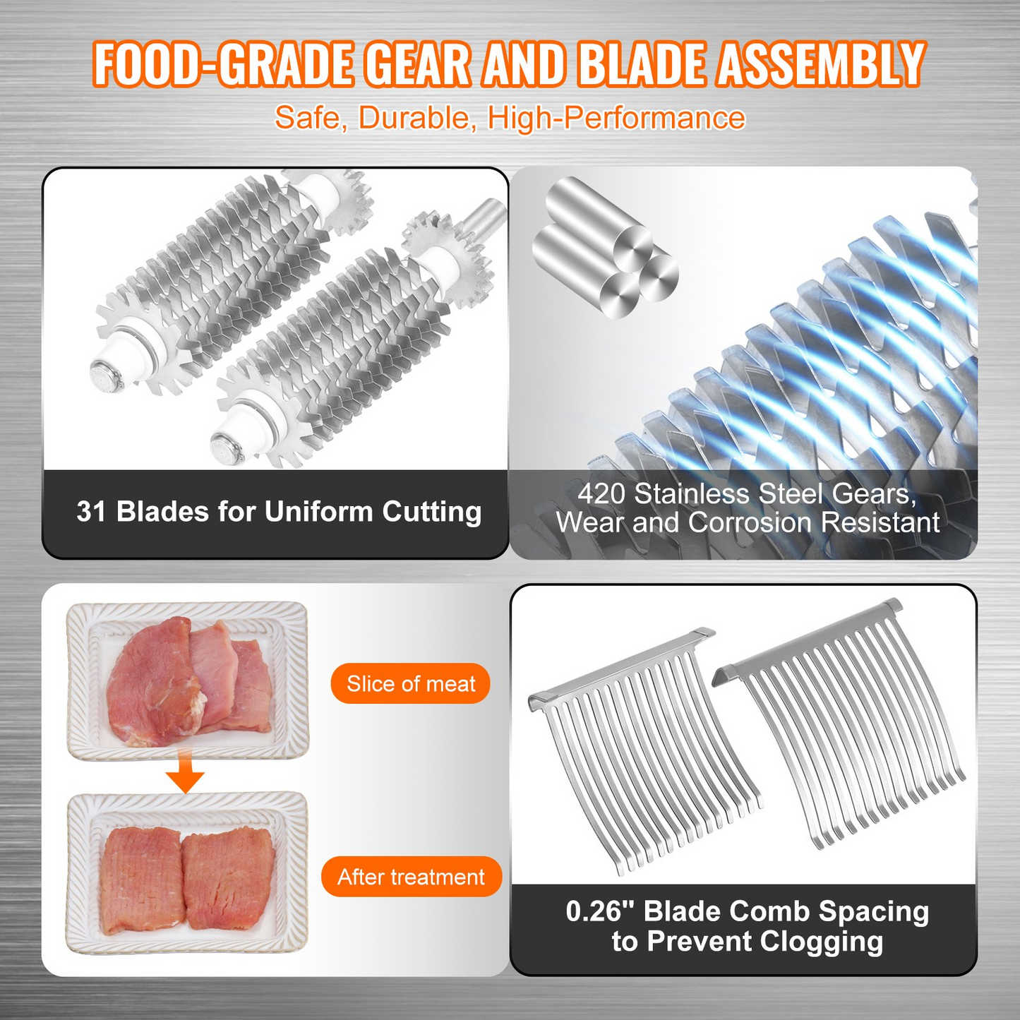VEVOR Commercial Meat Tenderizer, Heavy Duty Stainless Steel Meat Tenderizer Machine, Quick and Easy Manual Operation Kitchen Tool, 14.7 cm Feed Port for Beef, Turkey, Chicken, Pork, Steak, and Fish