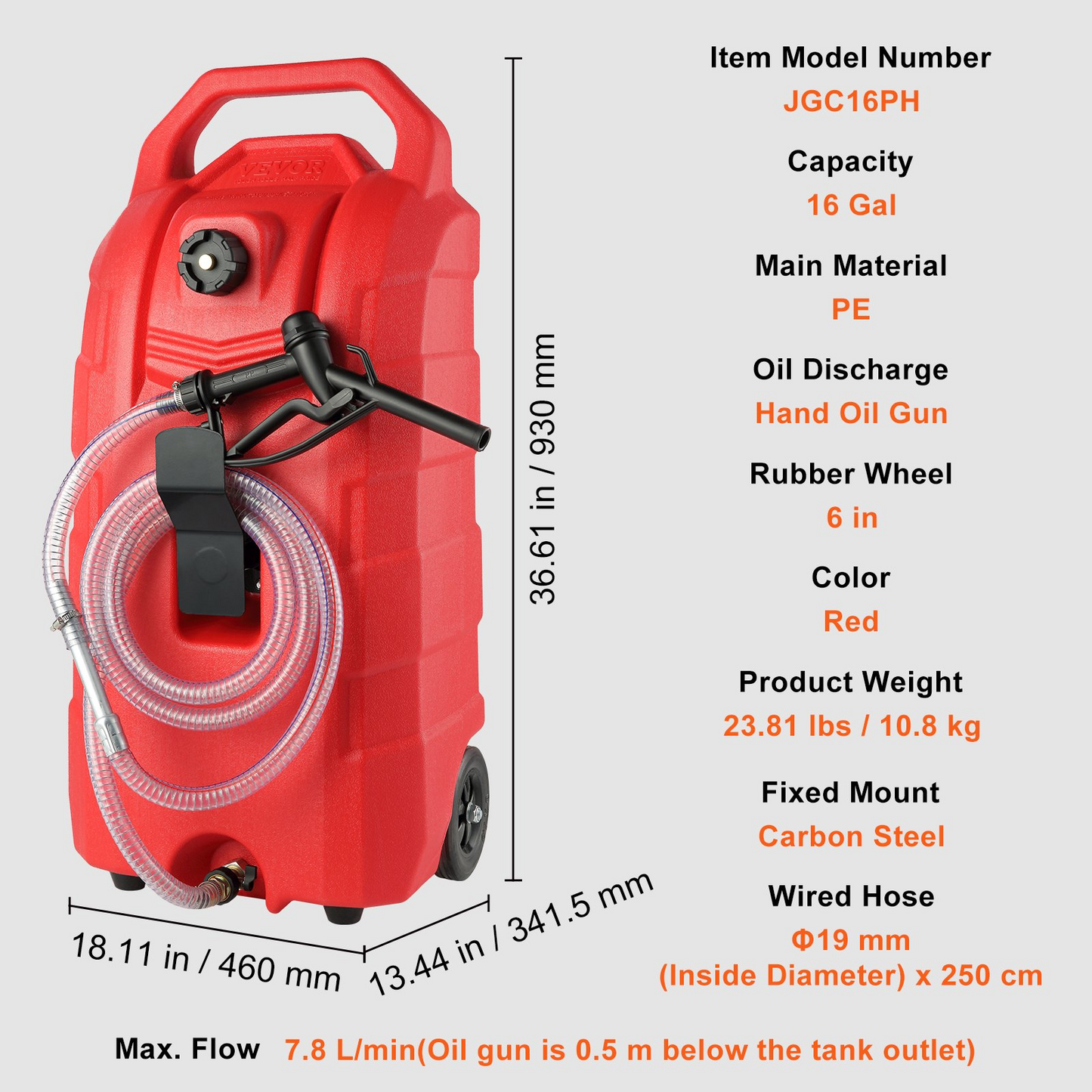VEVOR 16 Gallon Fuel Caddy Portable Gas Storage Tank 7.8L/min Gravity-flow Mode