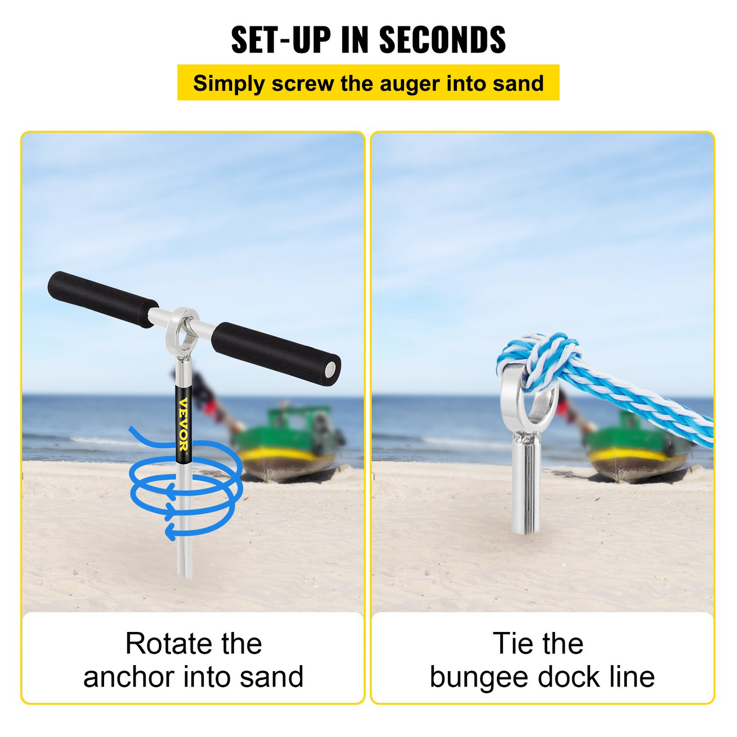 VEVOR Sand Anchor, 36" Length Auger to The Beach and Sandbar, 316 Stainless Steel Screw Anchor with Removable Handle, Bungee Line & Carry Bag, for Jet Ski PWC Pontoon Kayak
