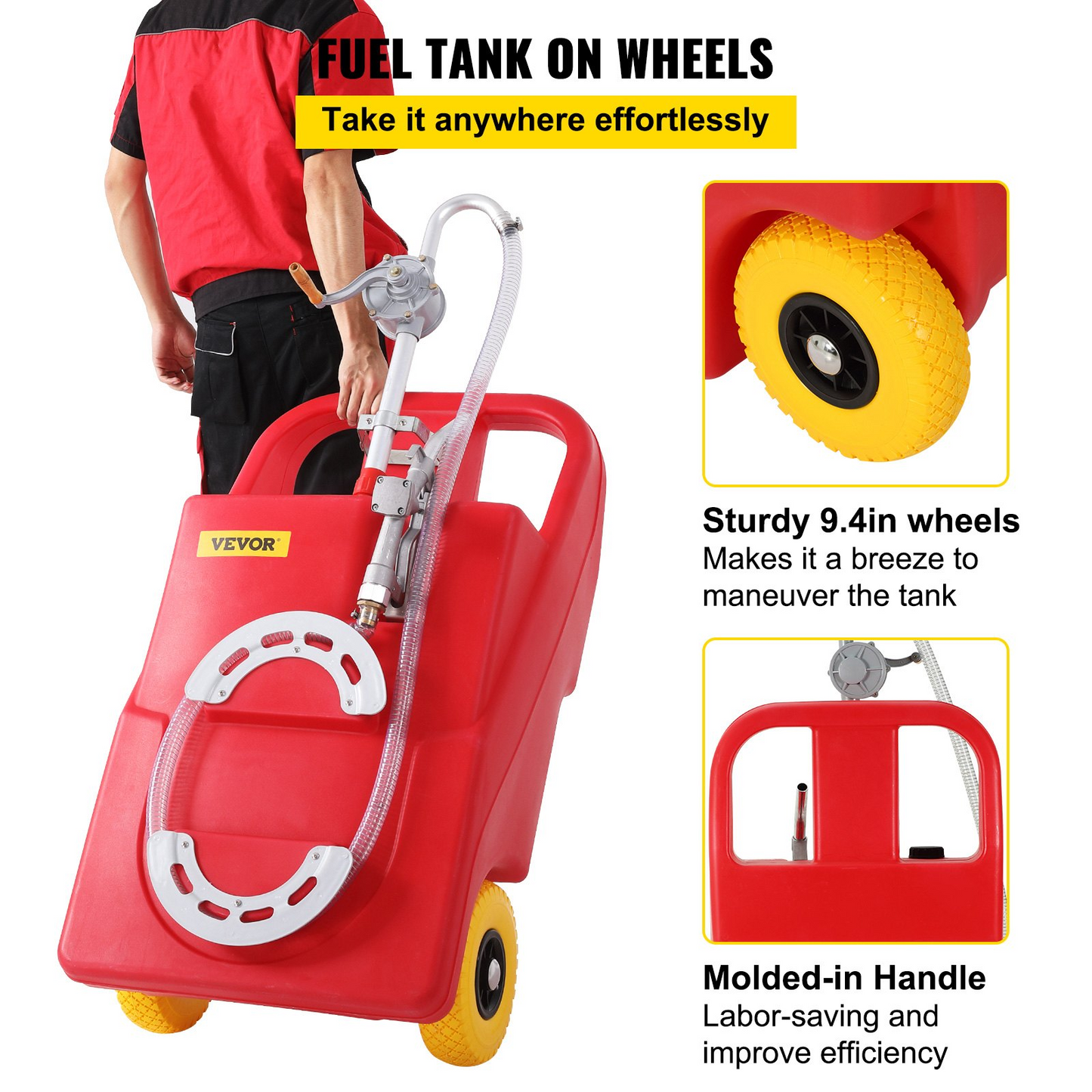 VEVOR Fuel Caddy 25 Gallon Portable Gas Diesel Tank On-Wheels with Manual Pump