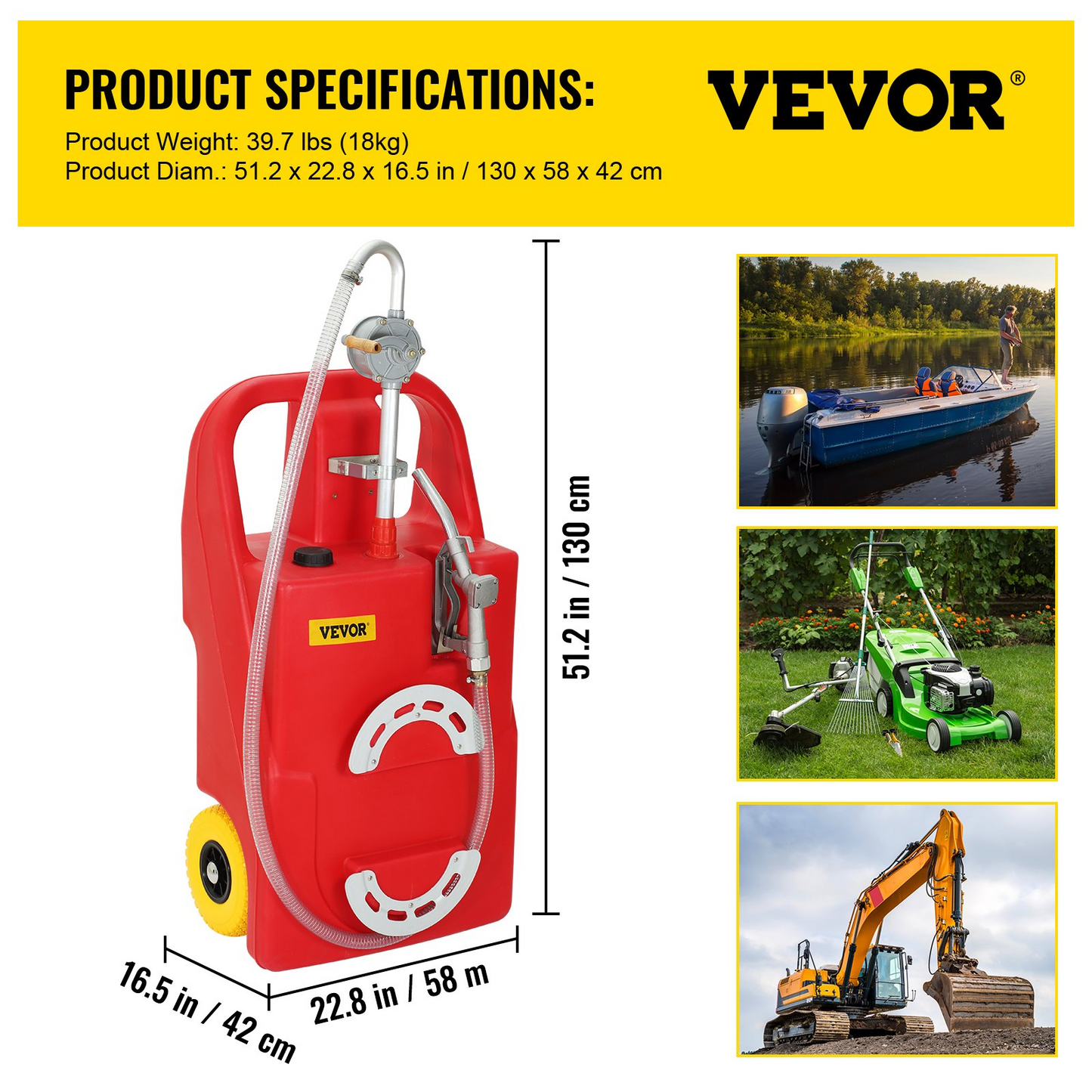 VEVOR Fuel Caddy 25 Gallon Portable Gas Diesel Tank On-Wheels with Manual Pump