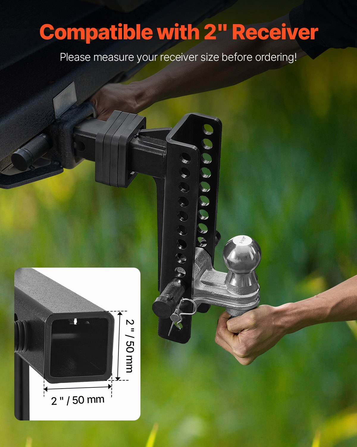 VEVOR Adjustable Trailer Hitch 2" Receiver 10" Drop Tri-Ball Hitch 21500 lbs