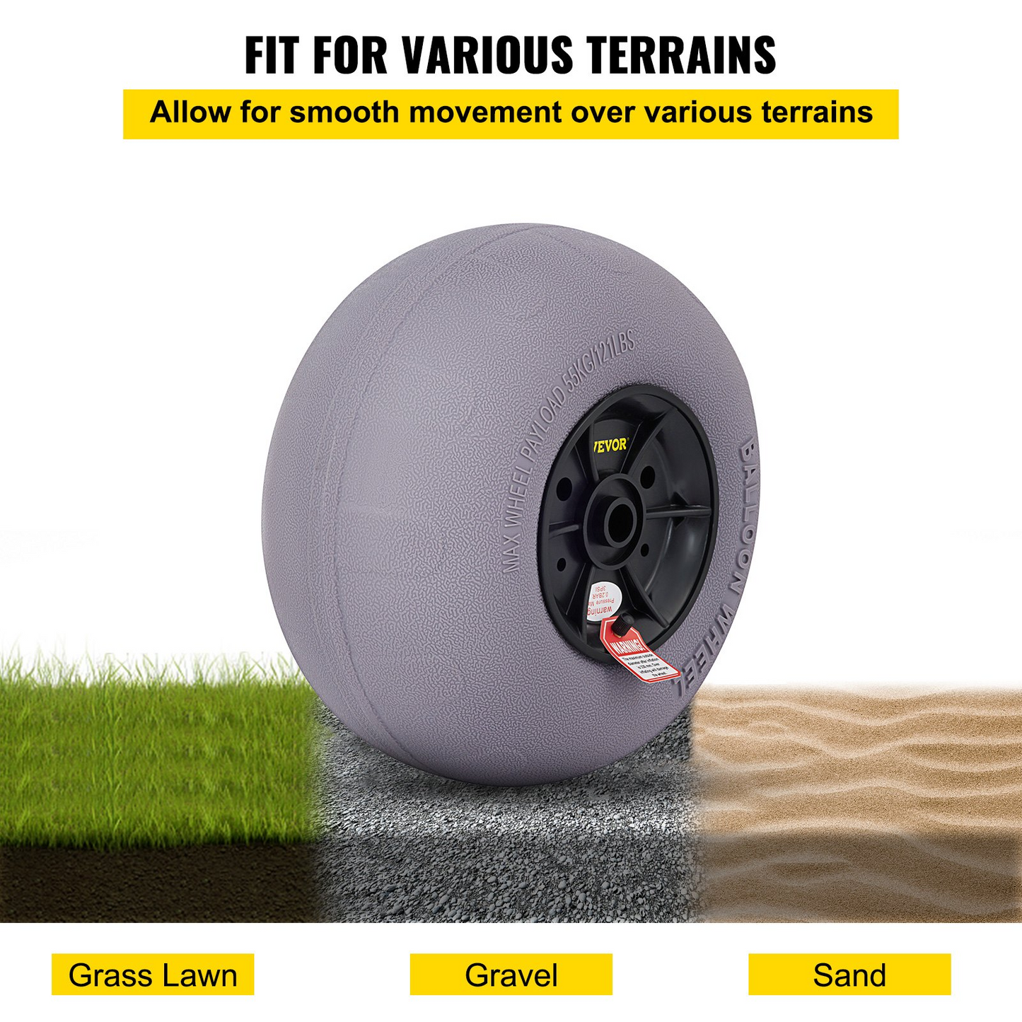 VEVOR Beach Balloon Wheels, 33 cm Replacement Sand Tires, TPU Cart Tires for Kayak Dolly, Canoe Cart and Buggy w/ Free Air Pump, 2-Pack