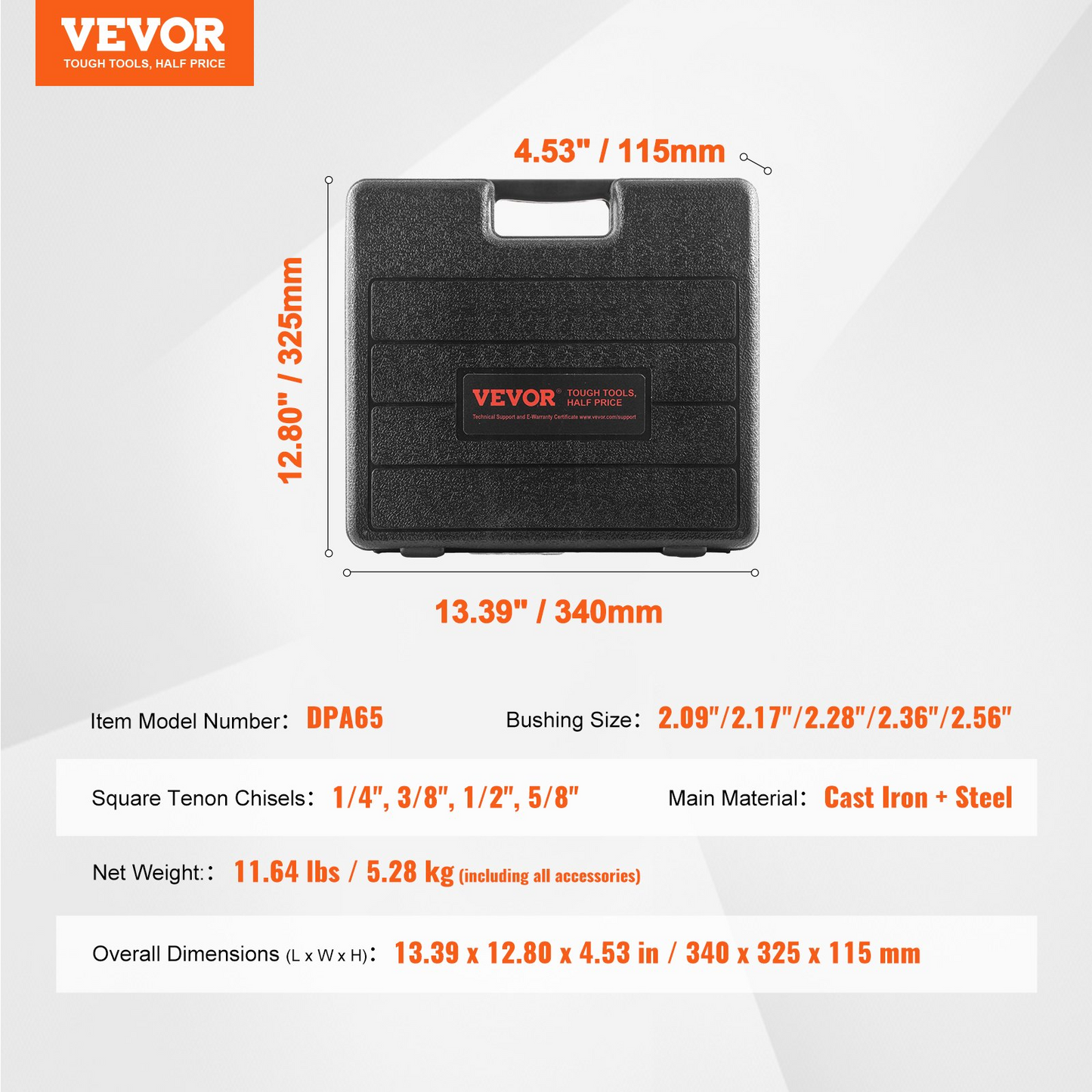 VEVOR Mortising Attachment for Drill Press, 4 Model Drills Square Hole Chisel Set, Bench Drill Locator Set Mortise and Tenon Tools with 5 Bushings, for Woodworking Mortising Tenoning Drilling Machine