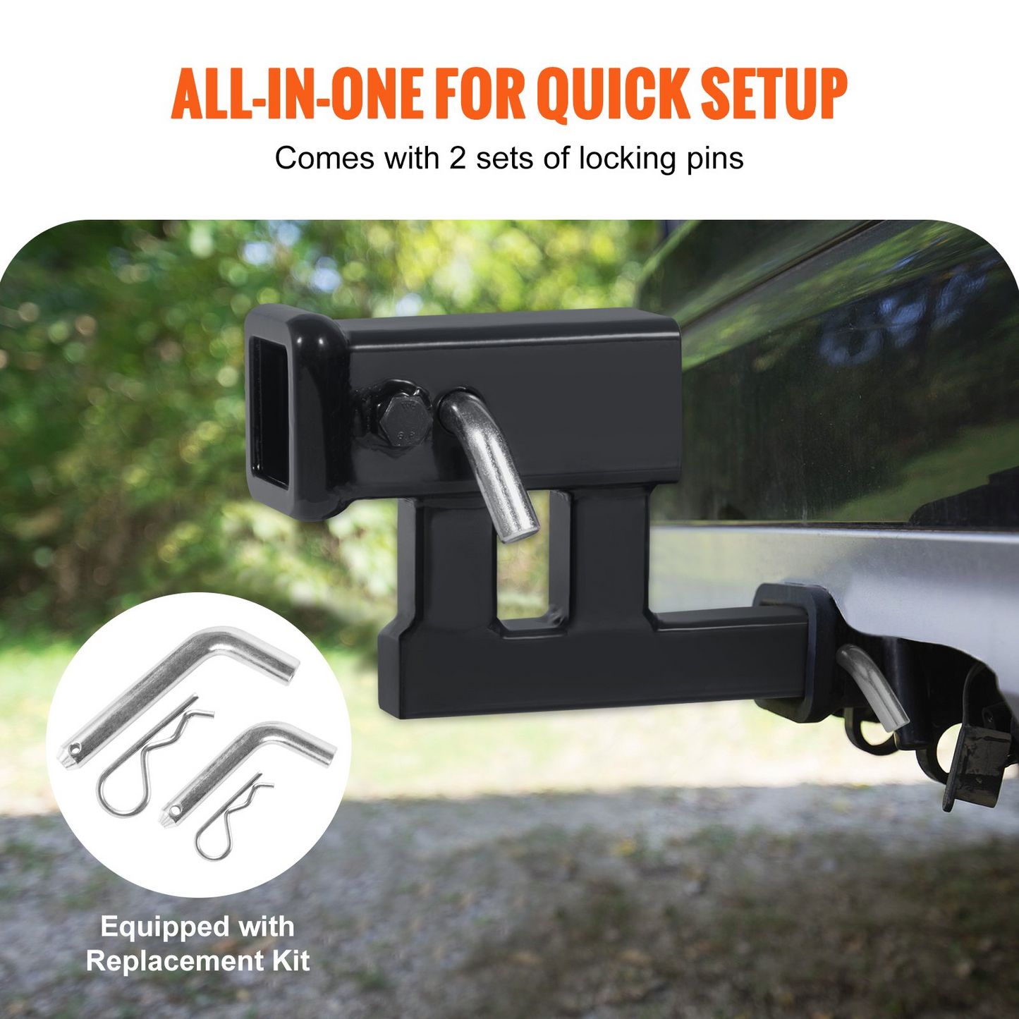 VEVOR Hitch Adapter, 1-1/4" to 2" Receiver Hitch Extender Extension, Trailer Hitch Riser with 4" Rise/Drop, 6-1/2" Extension Length, 4000 lbs Towing Capacity, Hitch Pins, Bolt and Nut Included, Black