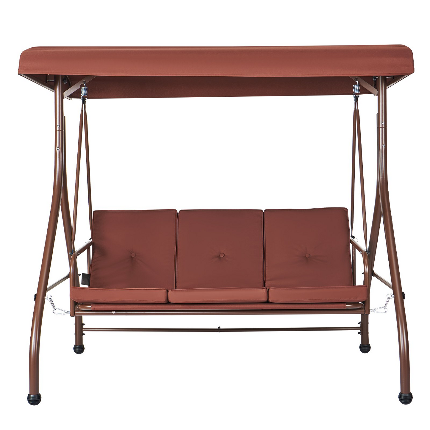 VEVOR 3-Seat Patio Swing Chair, Converting Canopy Swing, Outdoor Patio Porch with Adjustable Canopy, Removable Thick Cushion and Alloy Steel Frame, for Balcony, Backyard, Poolside, Brown
