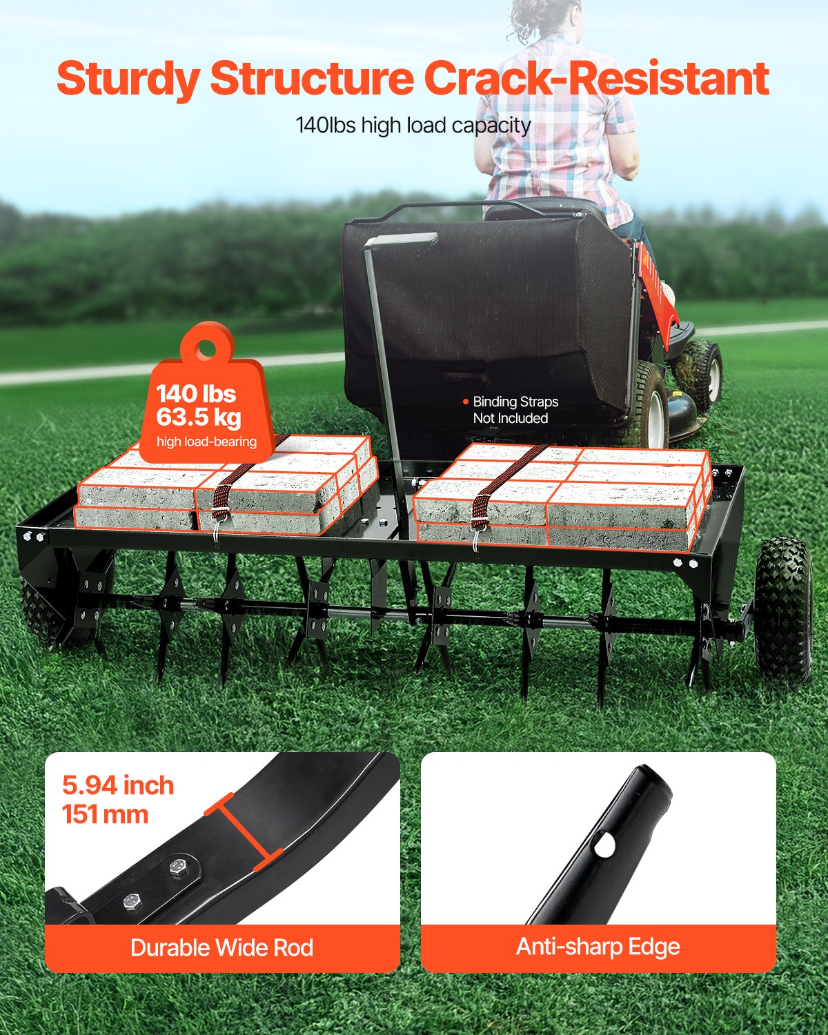 VEVOR 48" Tow Behind Plug Aerator with Universal Hitch Lawn Aerator Tow Behind